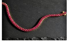 Two-Row 11.00 Carat Natural Ruby Bracelet Yellow Gold