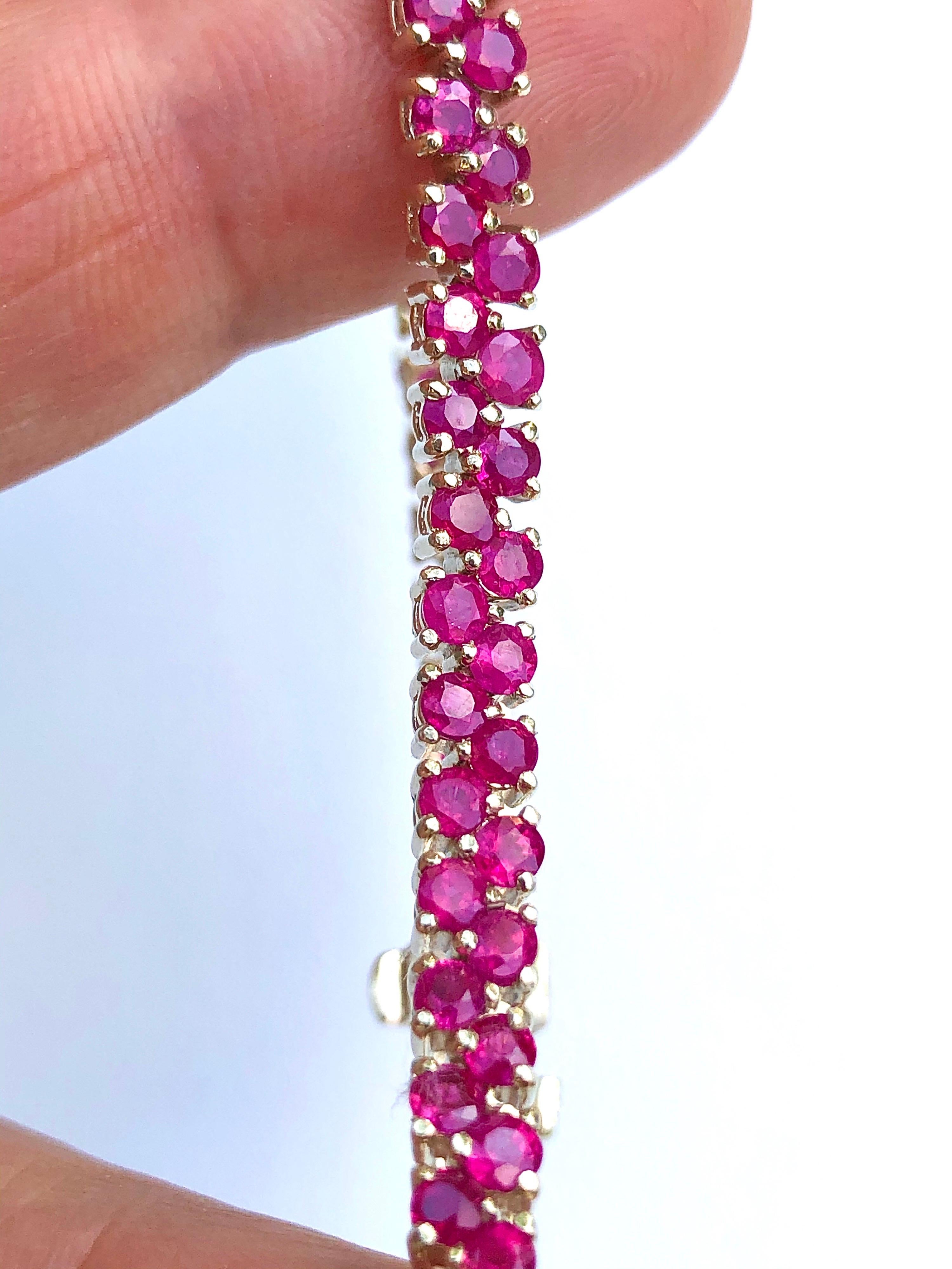 Two-Row 11.00 Carat Ruby Bracelet Yellow Gold For Sale 6