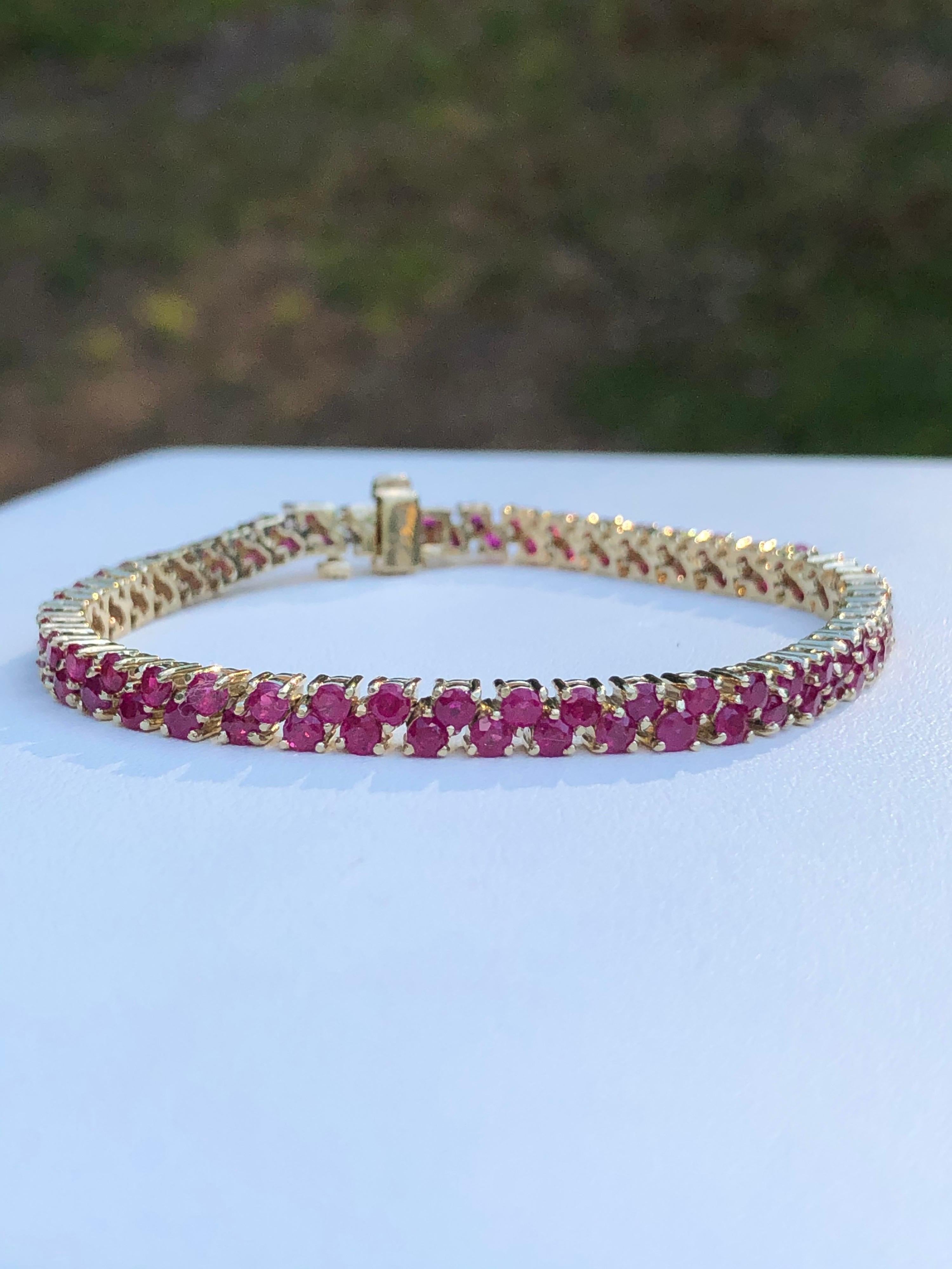 Two-Row 11.00 Carat Ruby Bracelet Yellow Gold For Sale 8