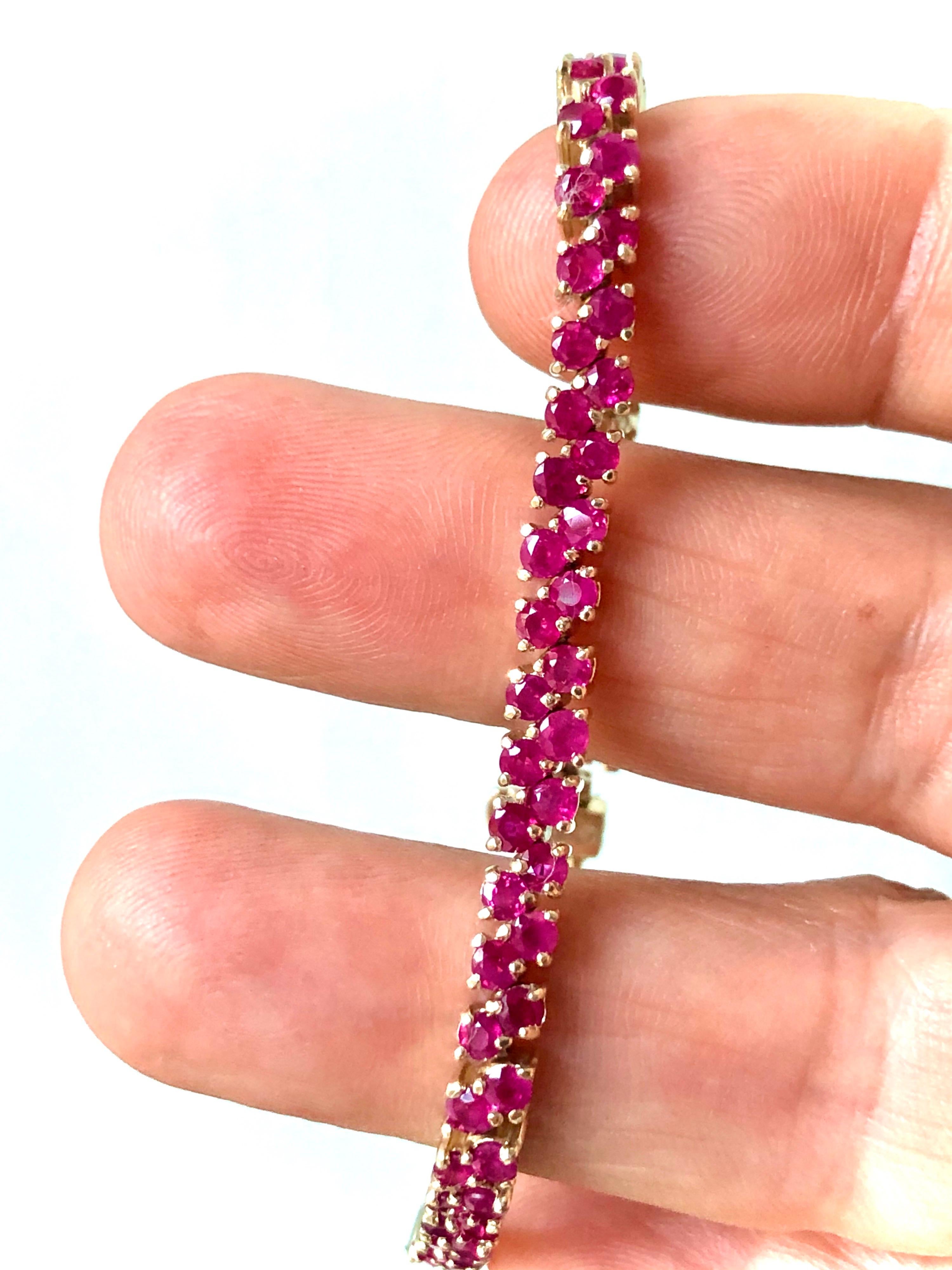 Two-Row 11.00 Carat Ruby Bracelet Yellow Gold For Sale 9