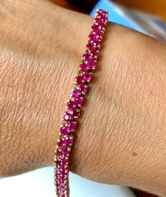 Two-Row 11.00 Carat Natural Ruby Bracelet Yellow Gold