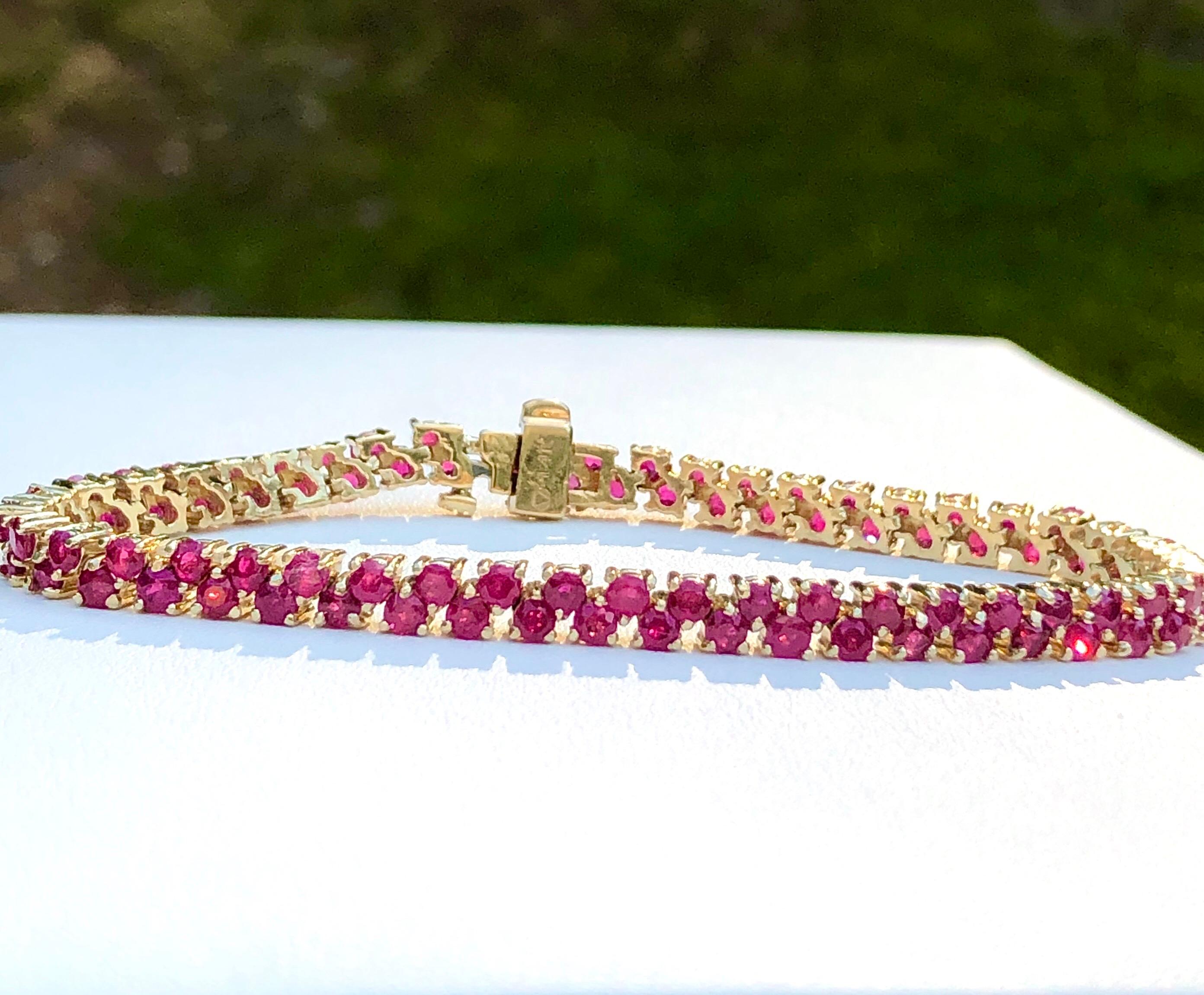 Two-Row 11.00 Carat Ruby Bracelet Yellow Gold For Sale 1