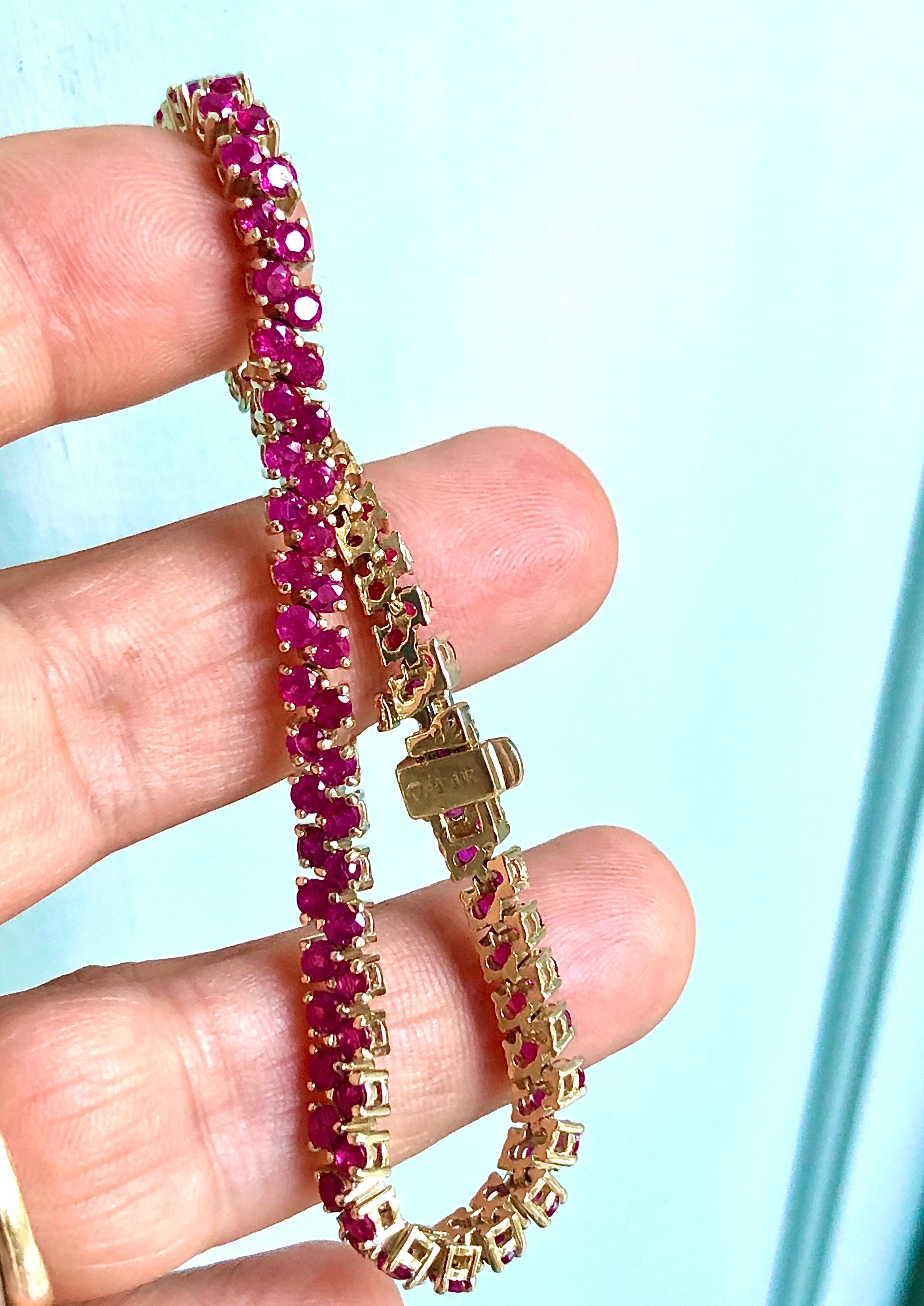 Two-Row 11.00 Carat Ruby Bracelet Yellow Gold For Sale 2