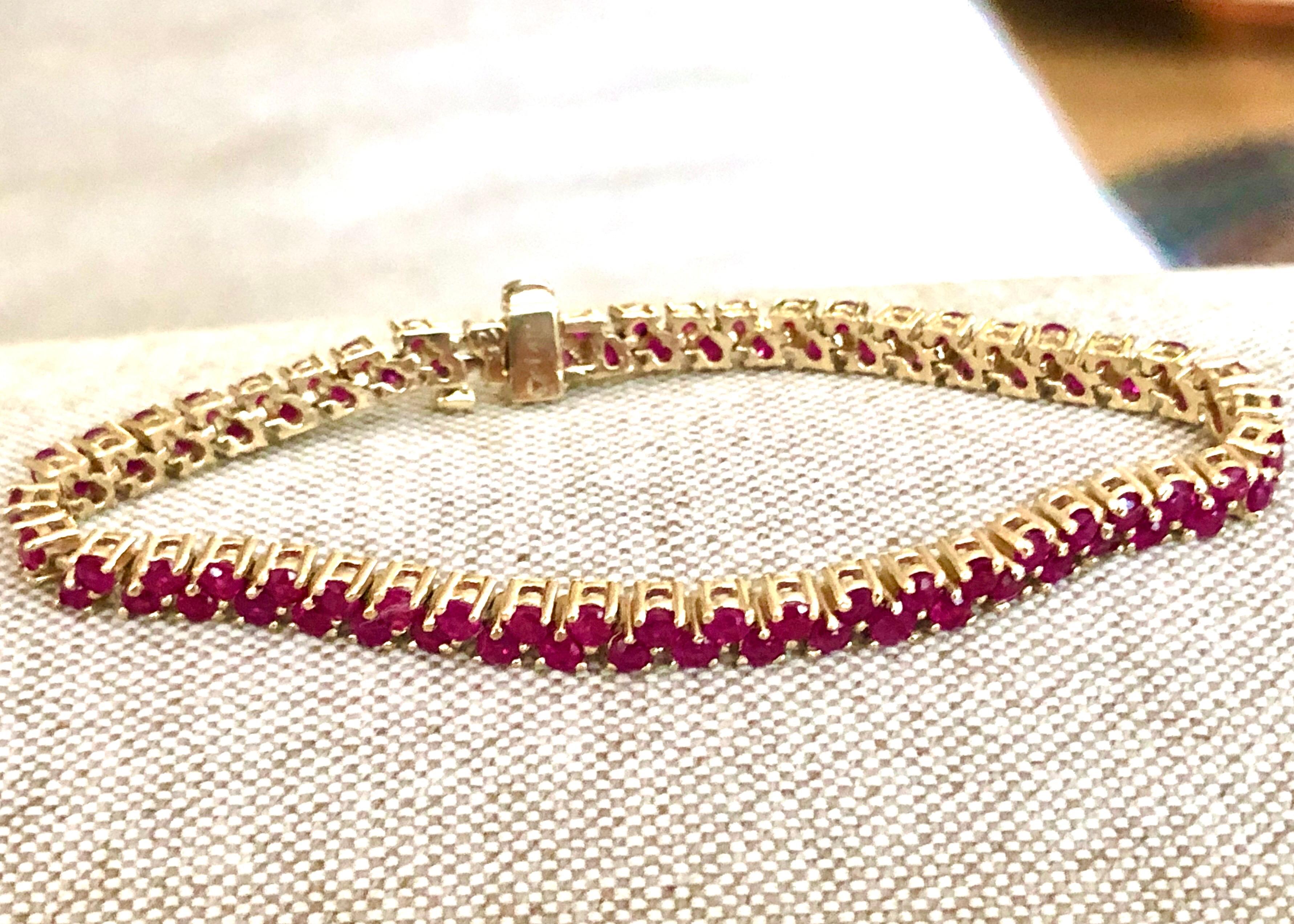 Two-Row 11.00 Carat Ruby Bracelet Yellow Gold For Sale 4