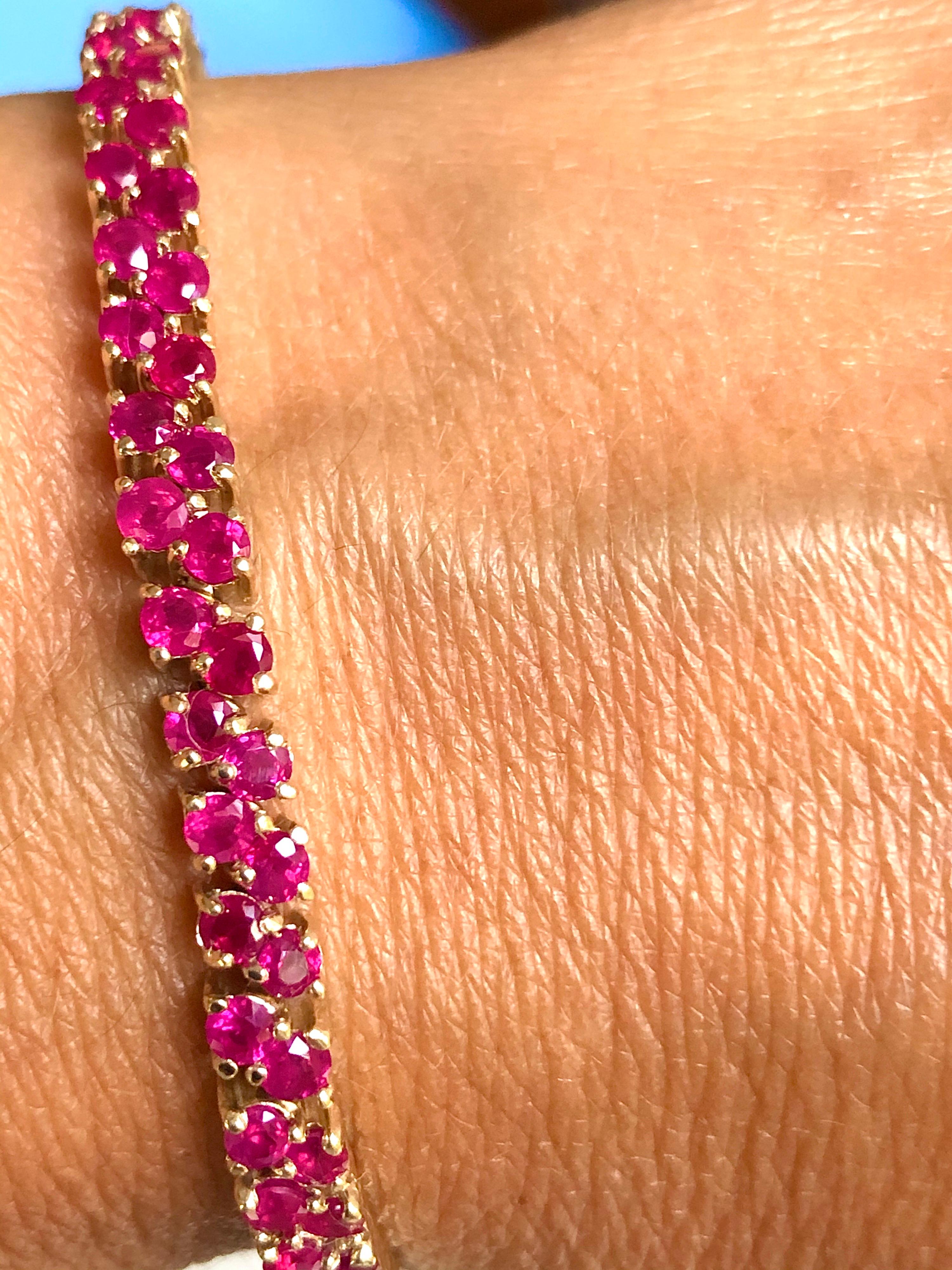 Two-Row 11.00 Carat Ruby Bracelet Yellow Gold For Sale 5