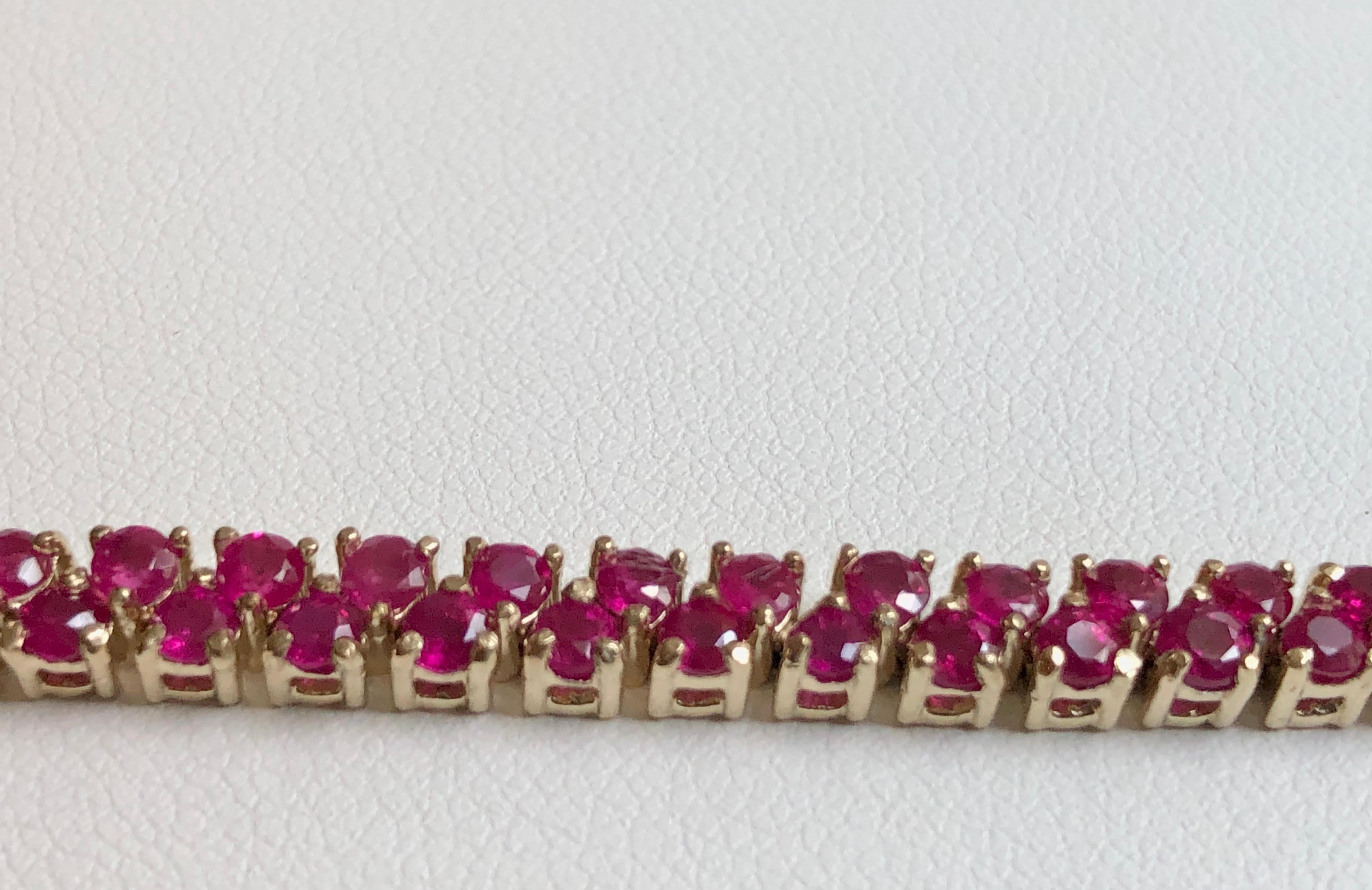 Women's Two-Row 11.00 Carat Ruby Bracelet Yellow Gold For Sale