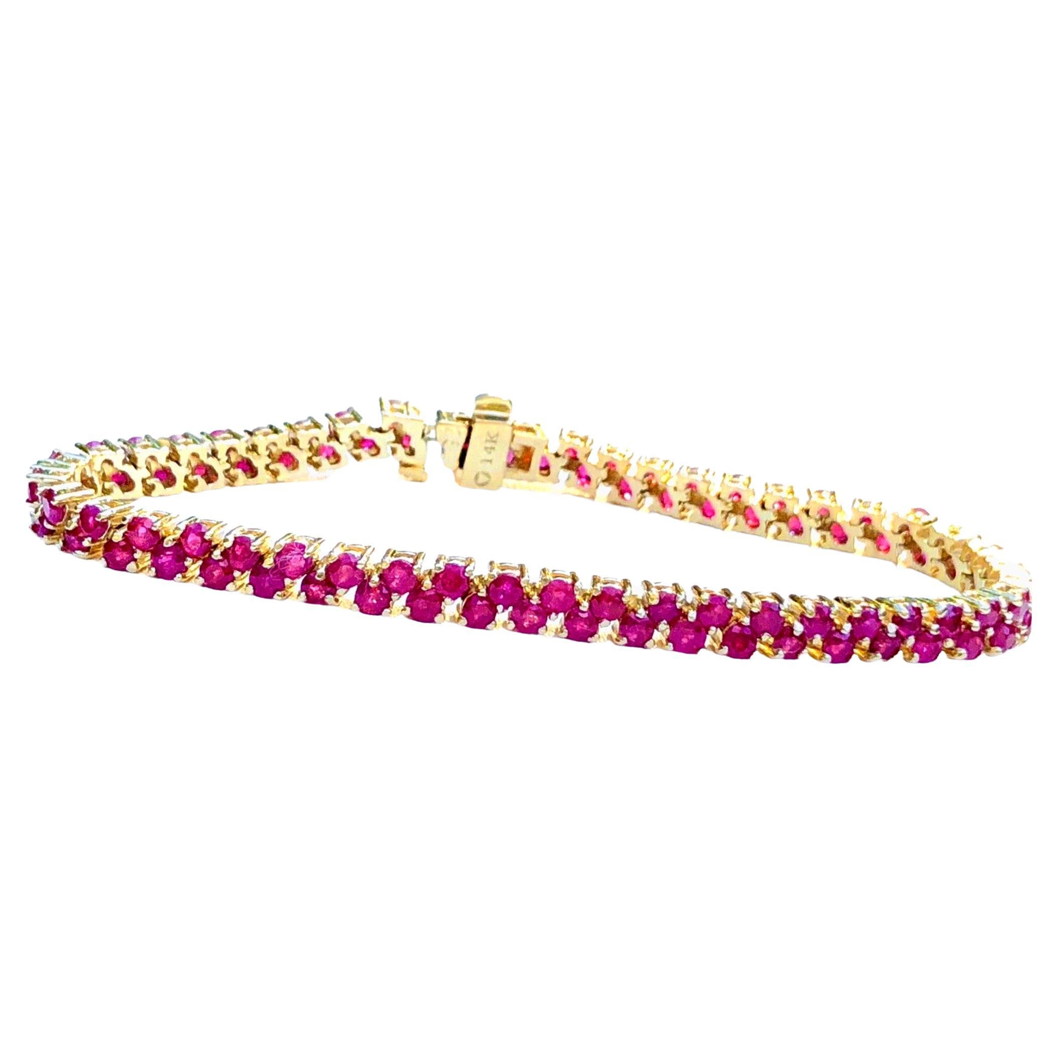 Two-Row 11.00 Carat Ruby Bracelet Yellow Gold For Sale