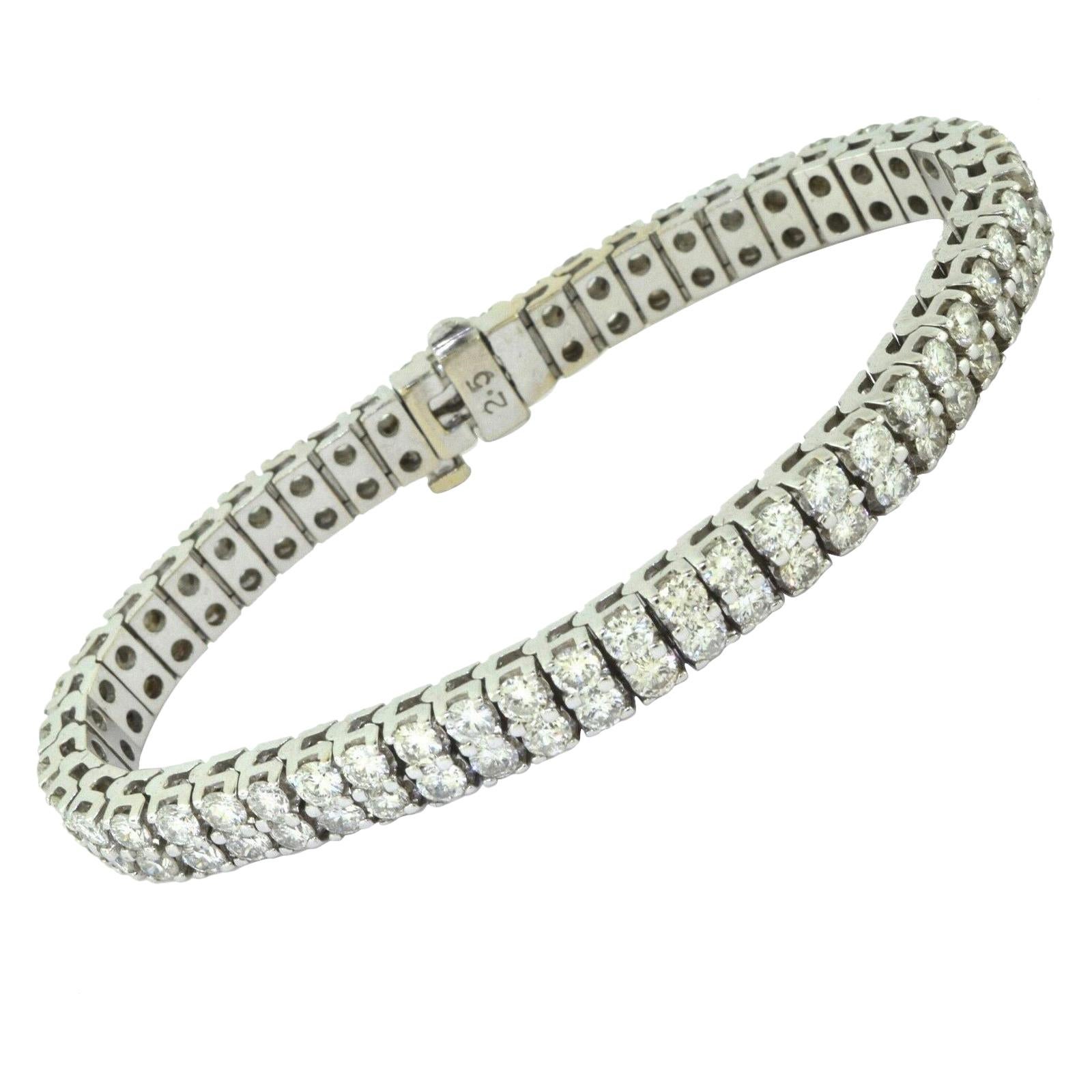 Two-Row Brilliant 13 Carat Diamond Line Tennis Bracelet in White Gold For Sale