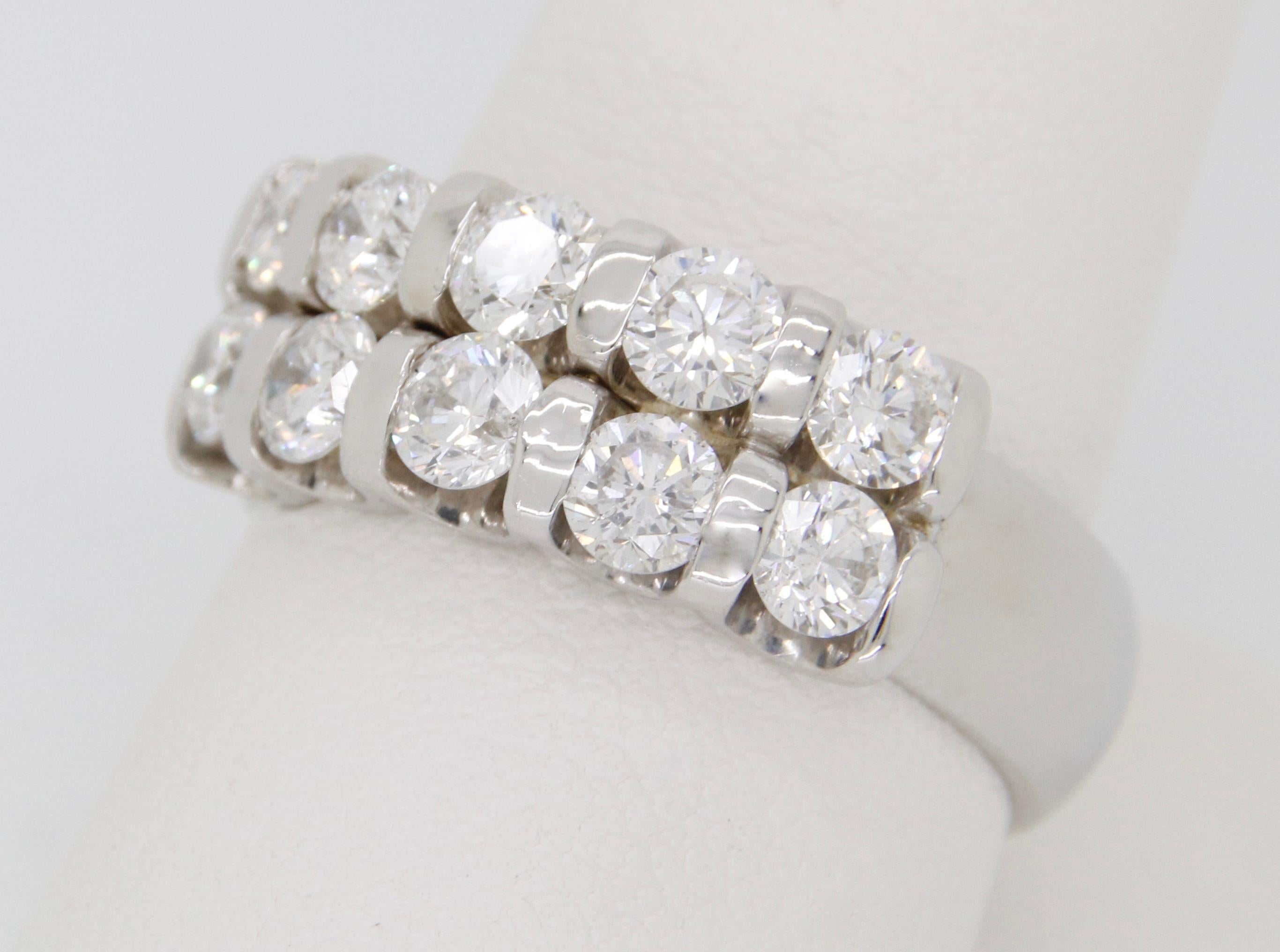 Round Cut Two-Row Diamond Band Ring For Sale