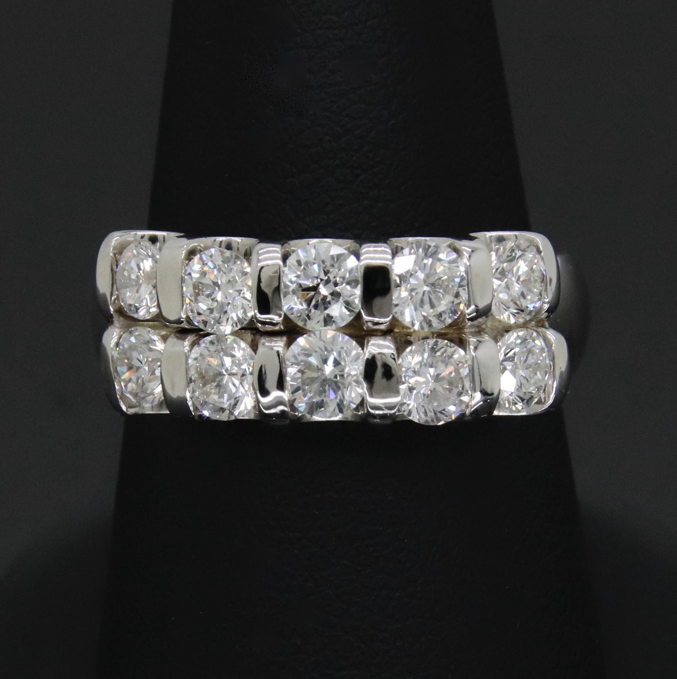 Women's or Men's Two-Row Diamond Band Ring For Sale