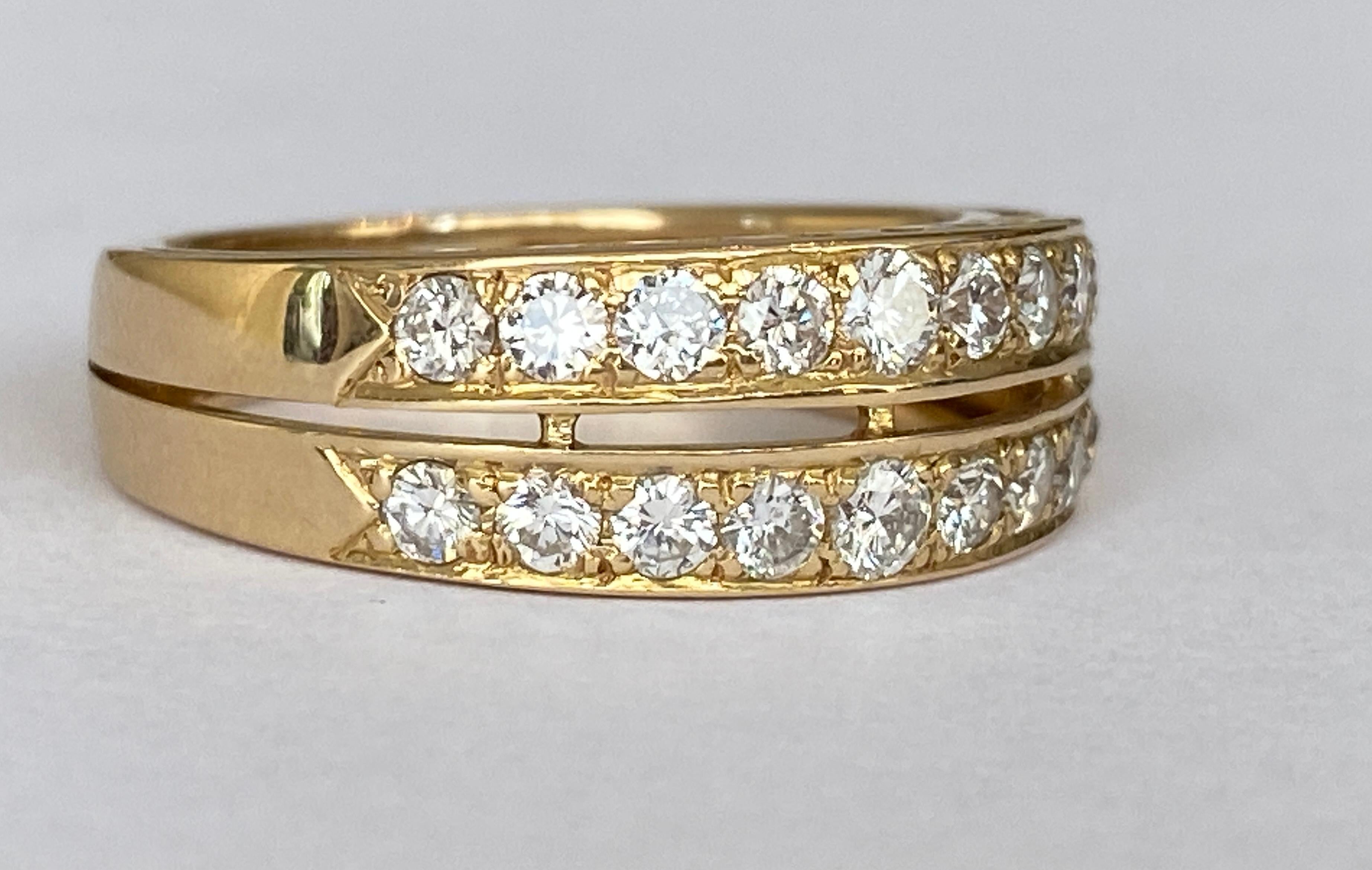 Contemporary Two-Row Diamond Band Ring in 18 k Yellow  Gold