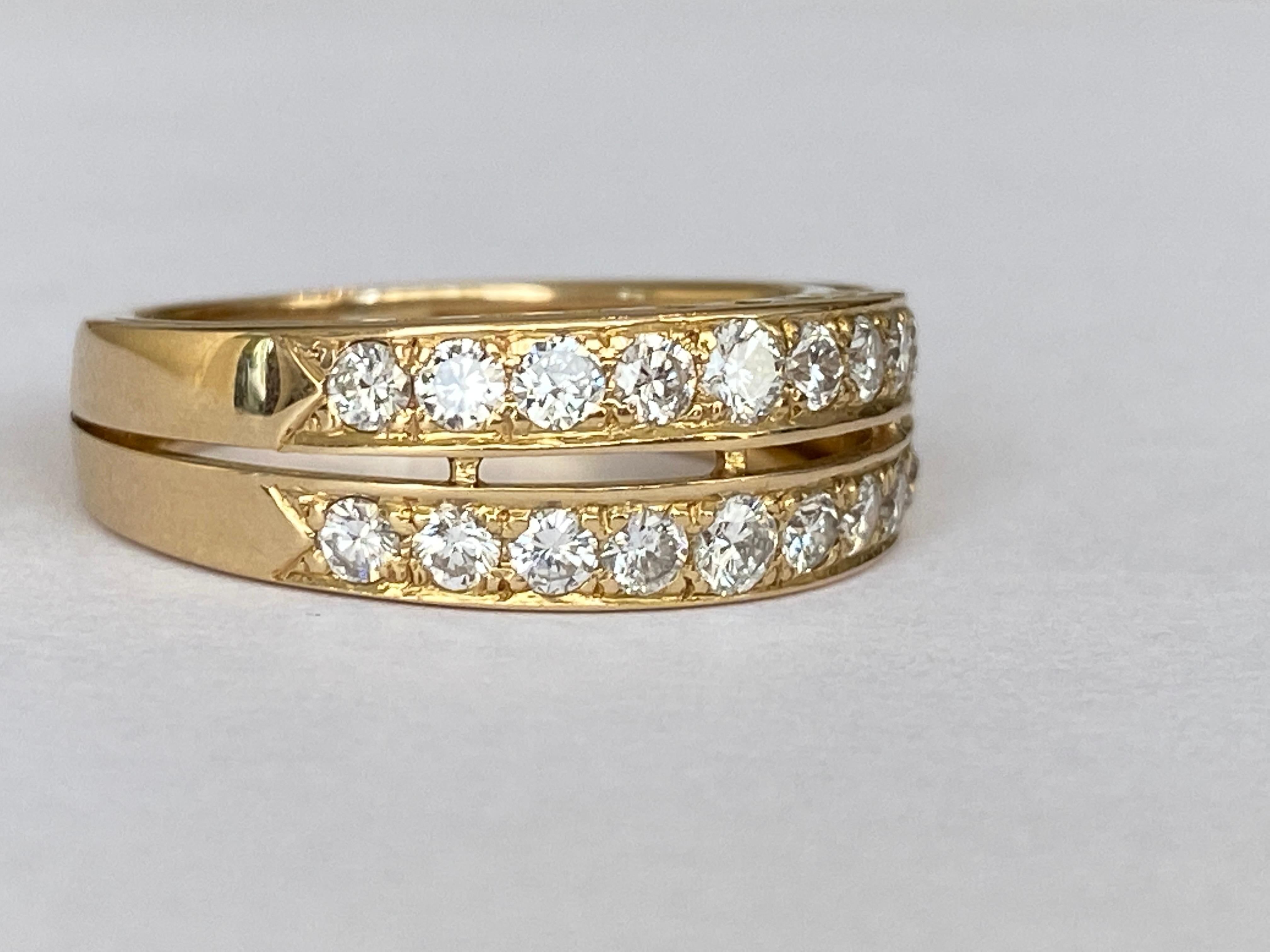 Brilliant Cut Two-Row Diamond Band Ring in 18 k Yellow  Gold