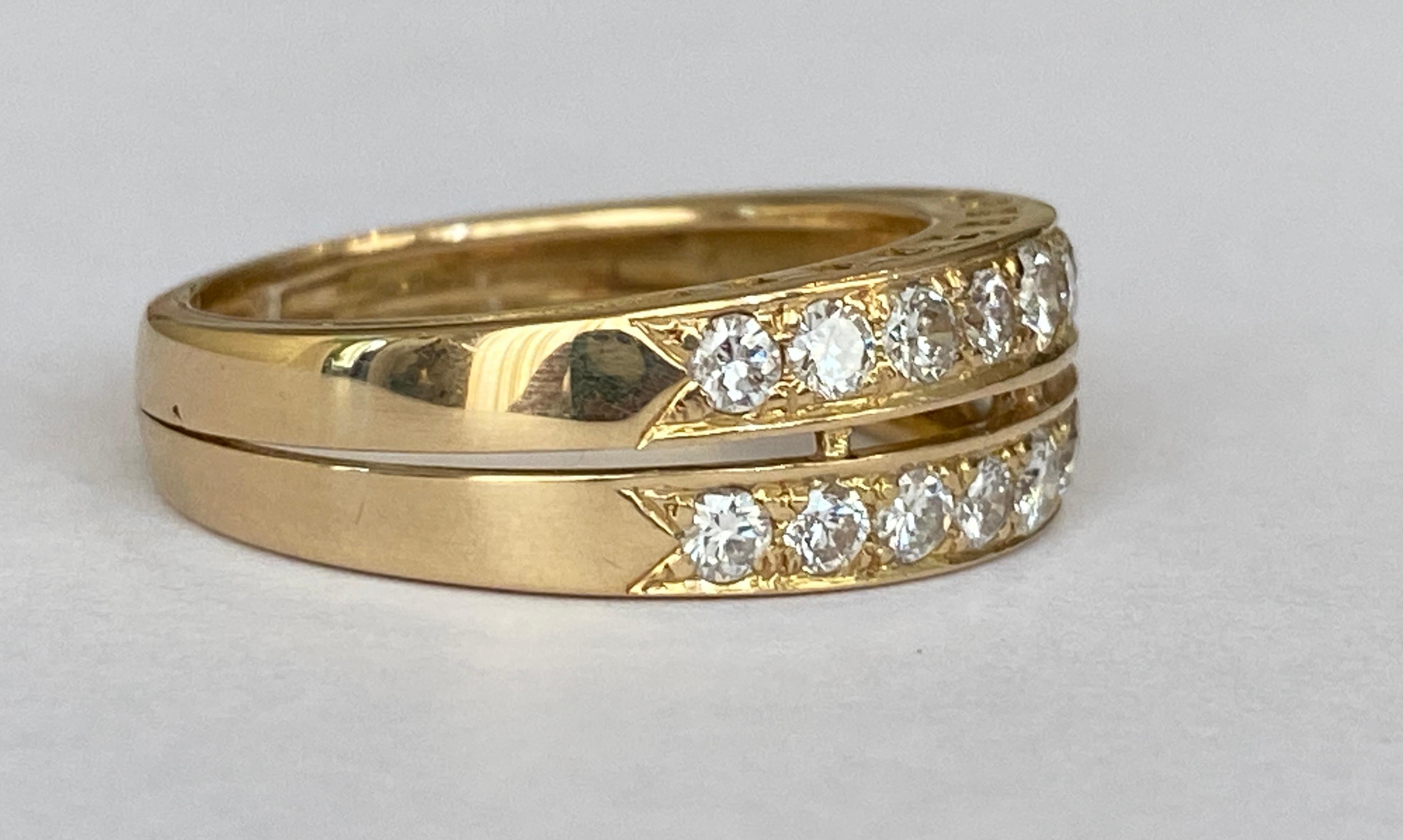 Two-Row Diamond Band Ring in 18 k Yellow  Gold In Good Condition In AMSTERDAM, NL