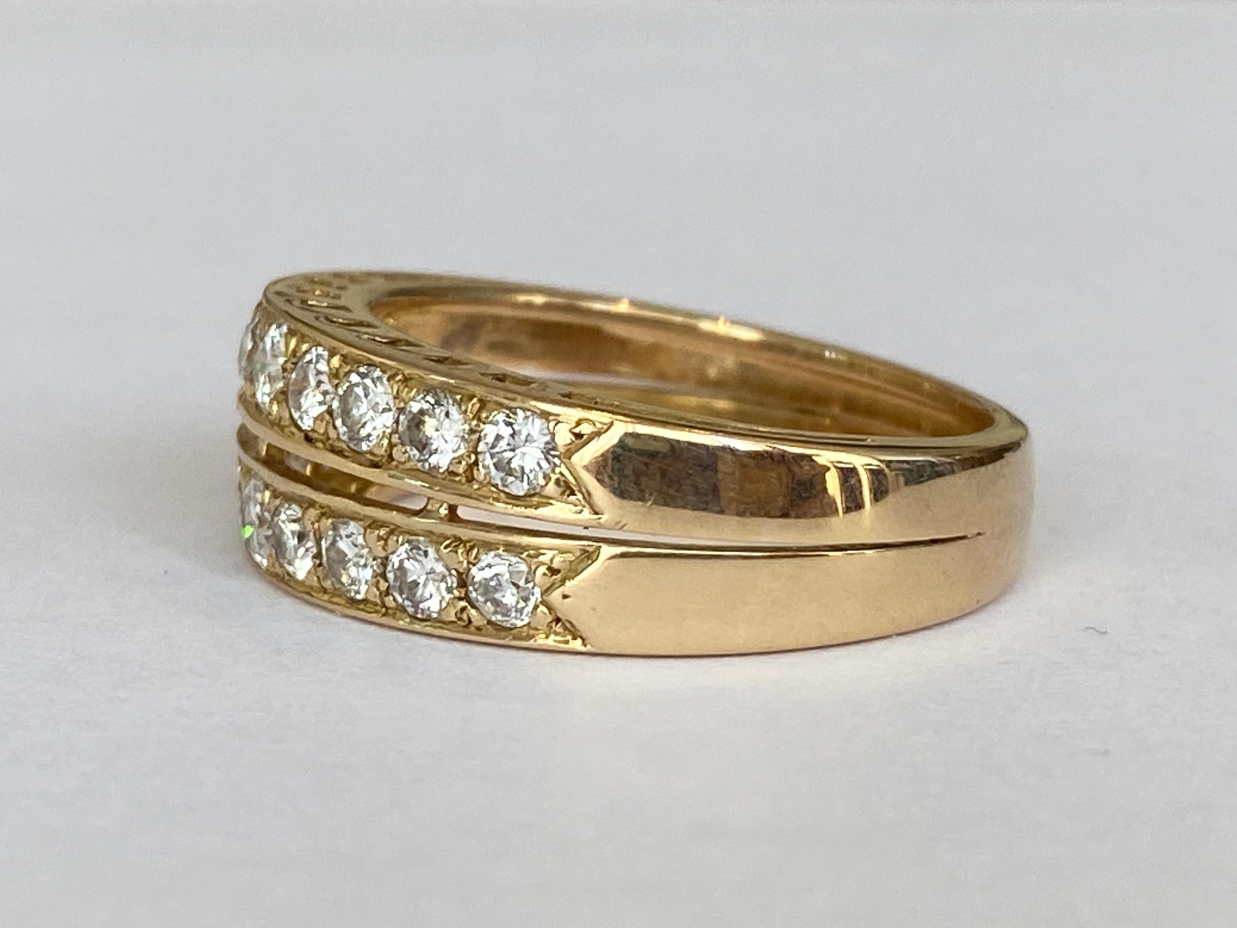Women's or Men's Two-Row Diamond Band Ring in 18 k Yellow  Gold