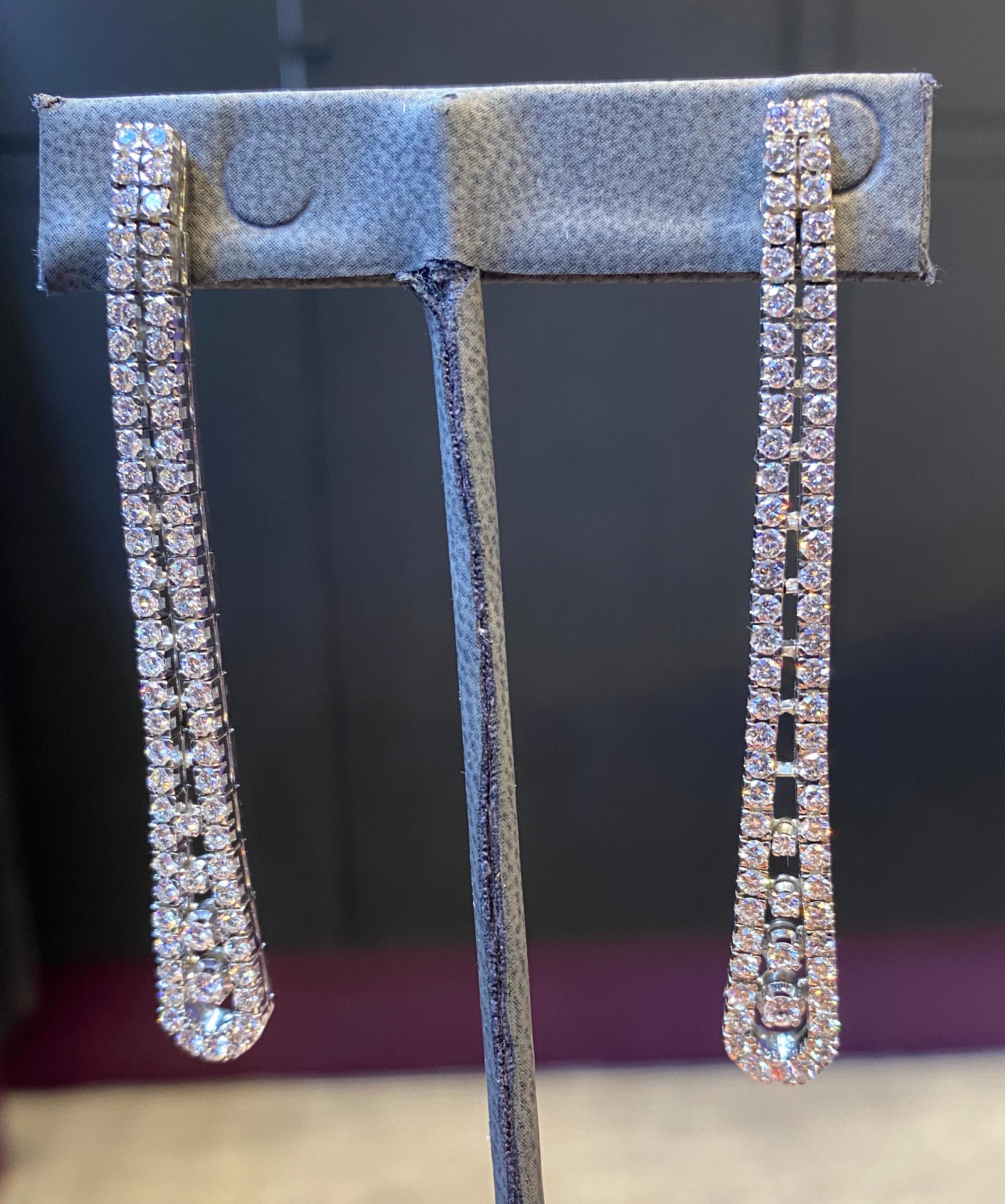 Women's Two Row Diamond Dangle Earrings For Sale