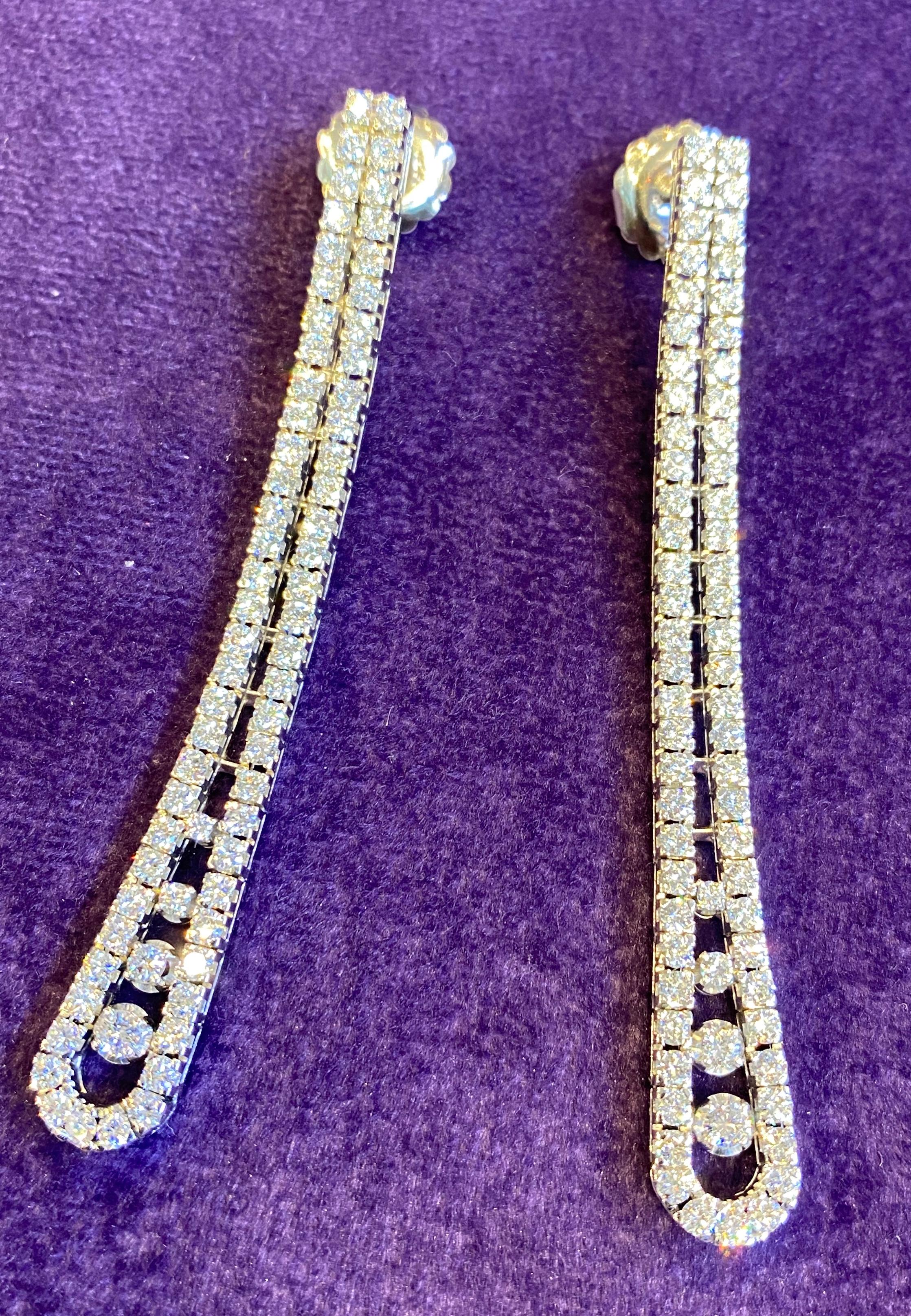 Two Row Diamond Dangle Earrings For Sale 1