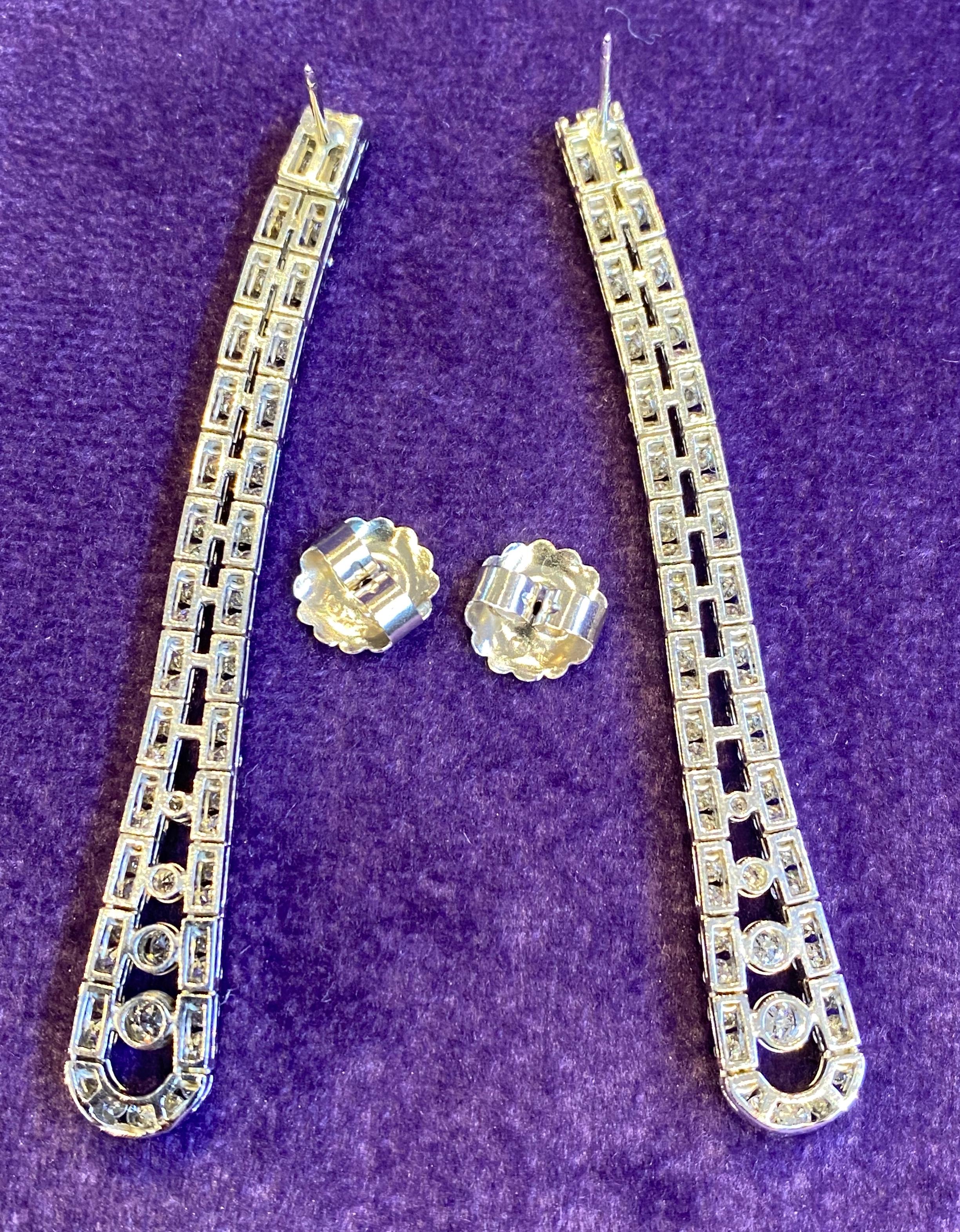 Two Row Diamond Dangle Earrings For Sale 2