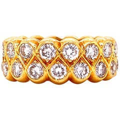 Two-Row Diamond Eternity Wedding Anniversary Band 18 Karat Yellow Gold