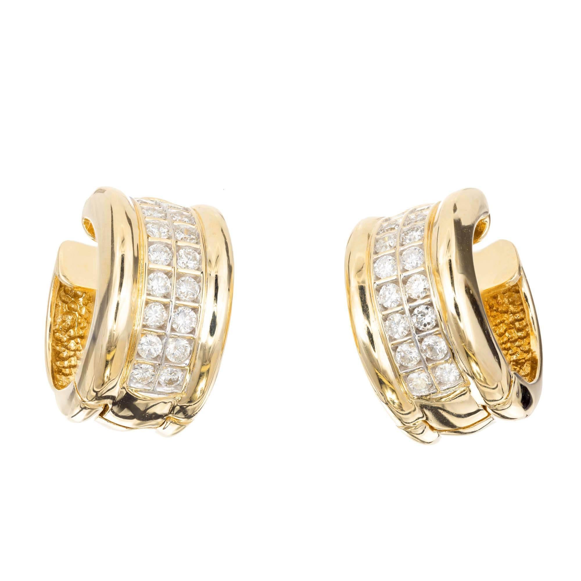 .70 Carat Two-Row Diamond Gold Huggie Hoop Earrings