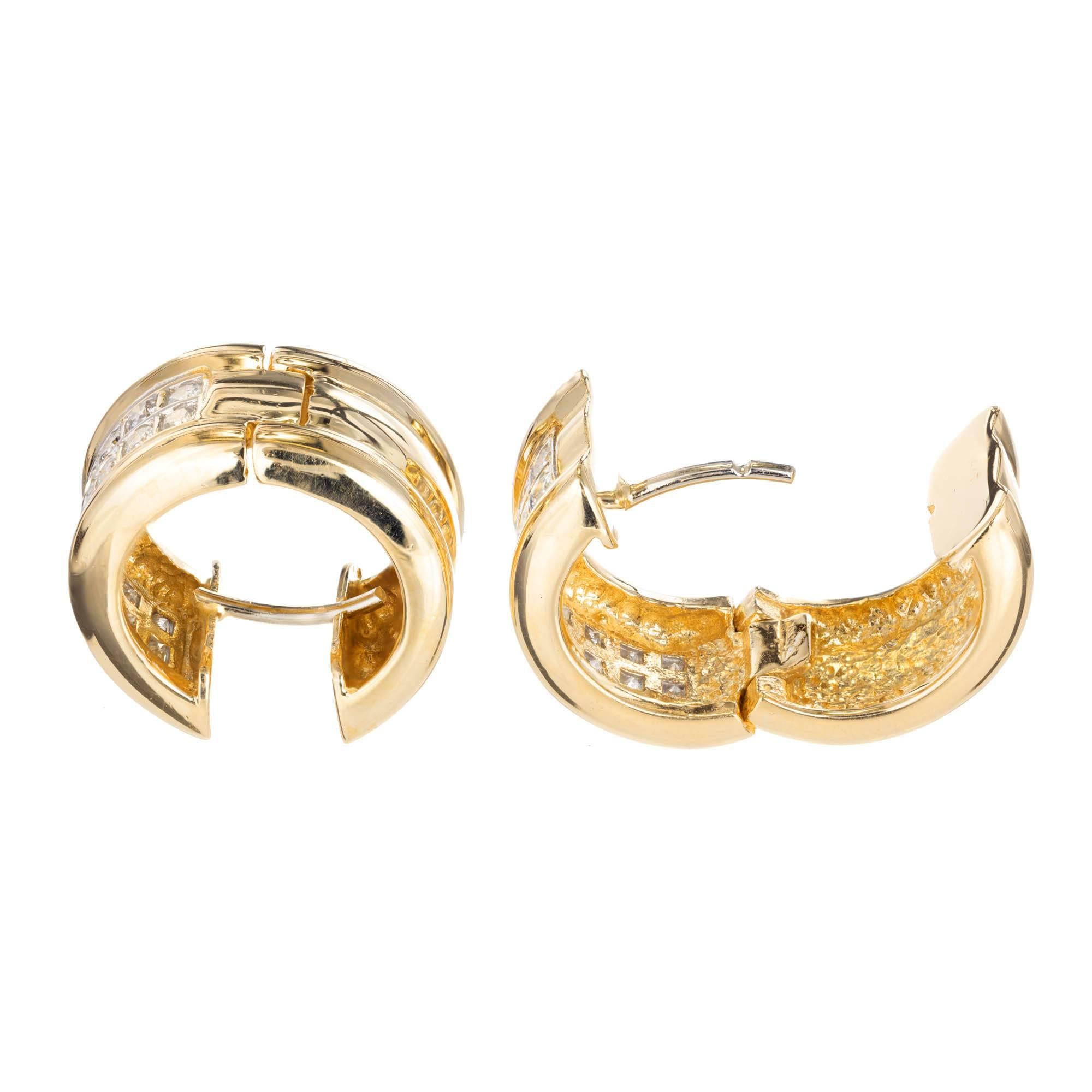 Round Cut .70 Carat Two-Row Diamond Gold Huggie Hoop Earrings