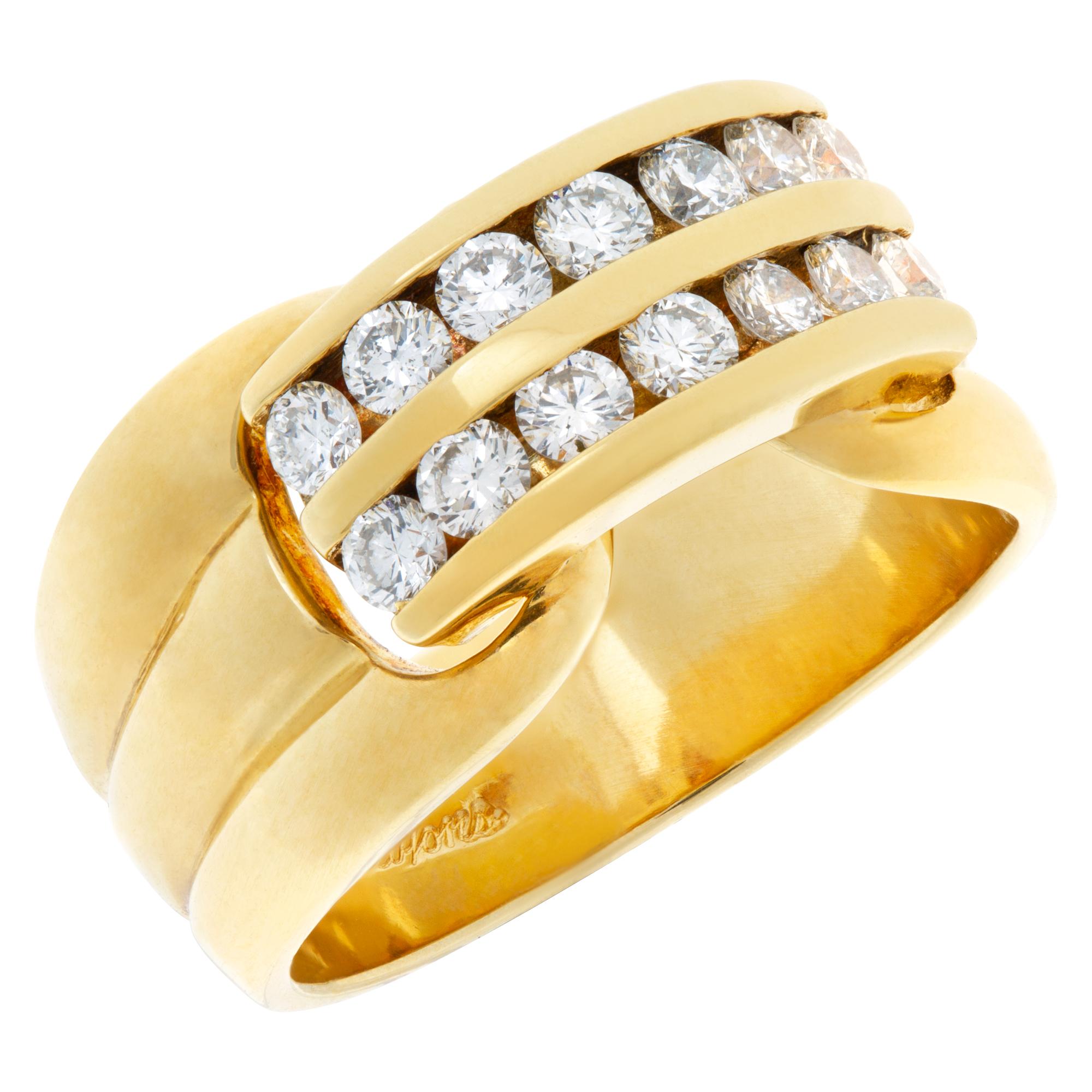 Bague à deux rangées de diamants en or jaune 18 carats. 0,40 carats de diamants sertis en canal Pour femmes en vente