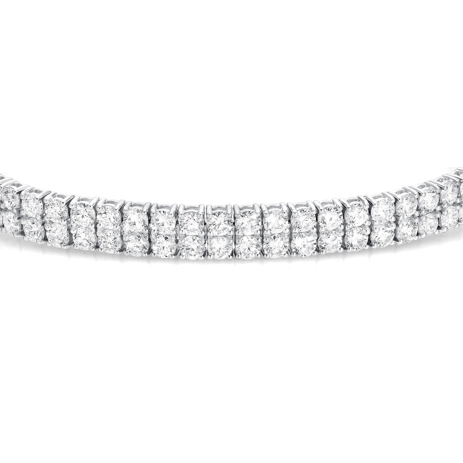 Contemporary Two Row Diamond Tennis Bracelet 11.45 Carats 18K White Gold For Sale