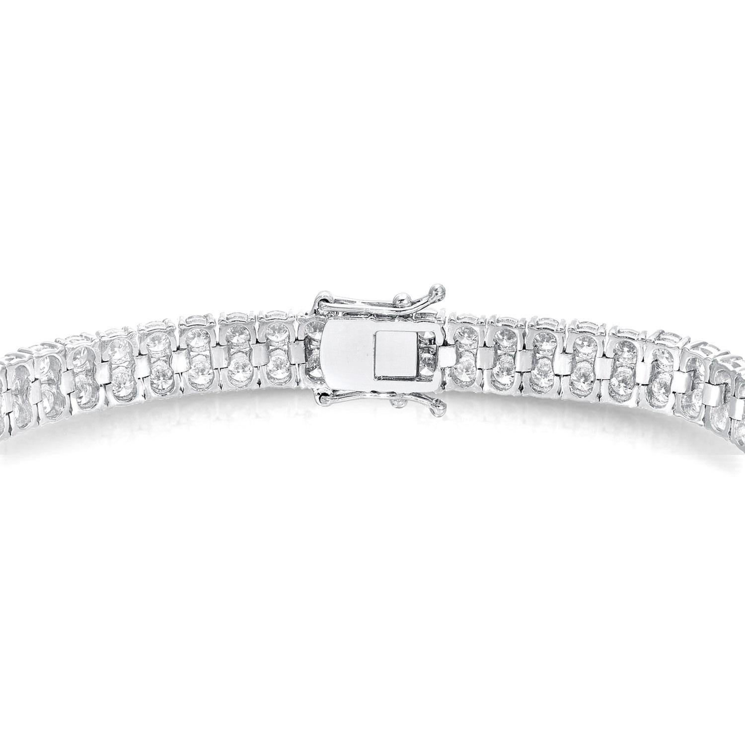 Round Cut Two Row Diamond Tennis Bracelet 11.45 Carats 18K White Gold For Sale