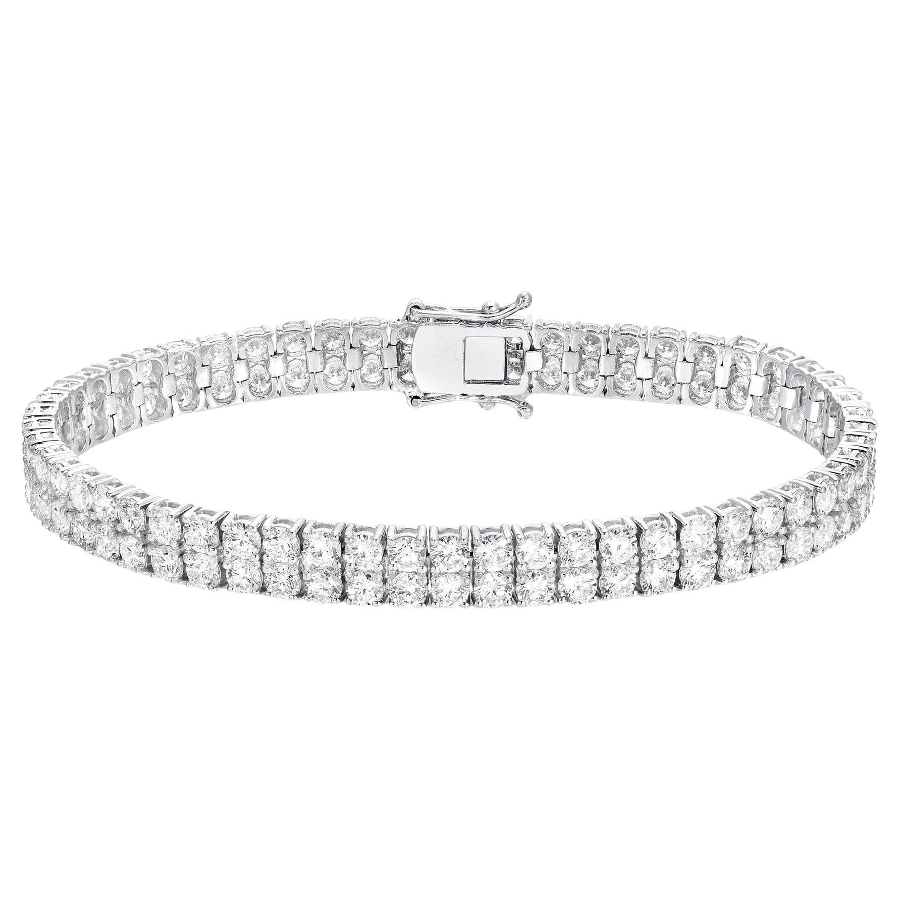 Bracciale tennis con due file di diamanti 11,45 carati in oro bianco 18 carati