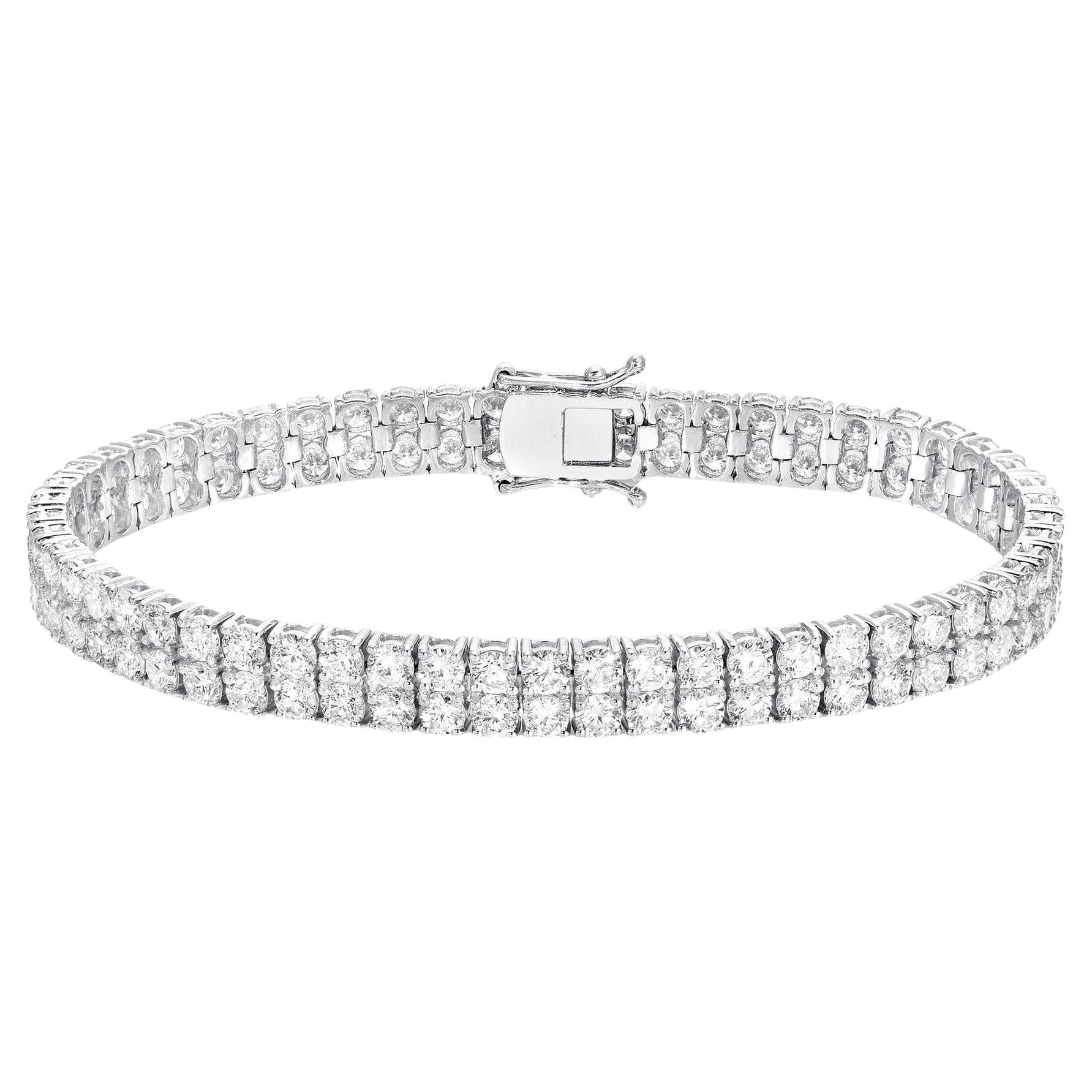 Bracciale tennis con due file di diamanti 11,45 carati in oro bianco 18 carati