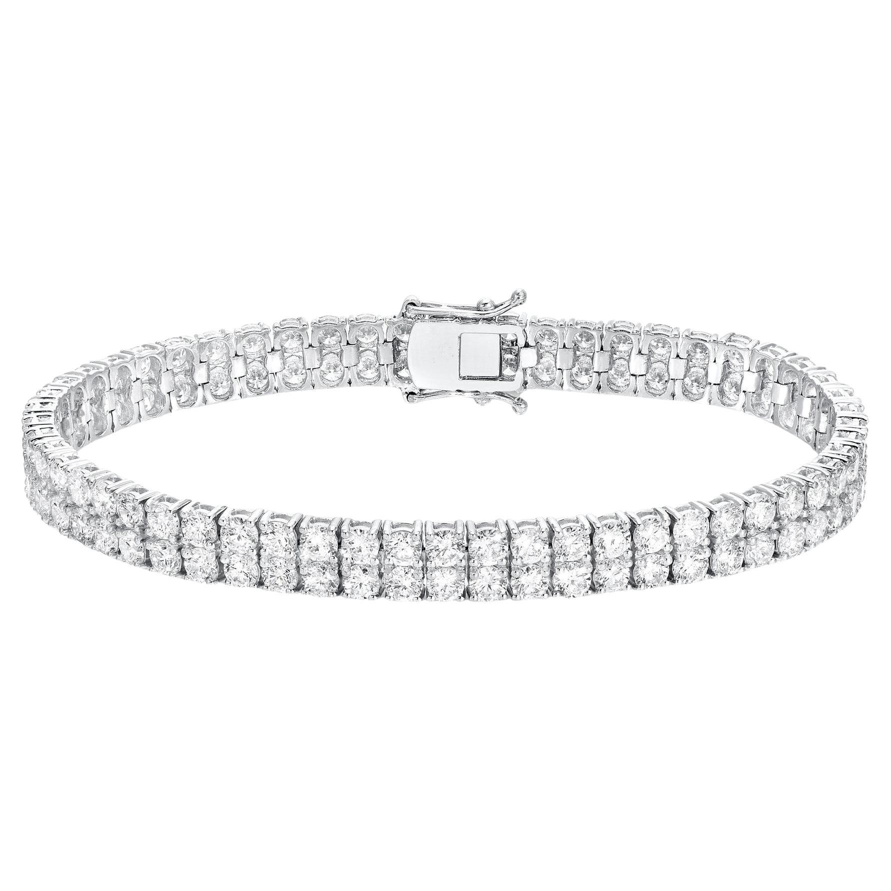 Zweireihiges Diamant-Tennisarmband 11,45 Karat 18K Weißgold