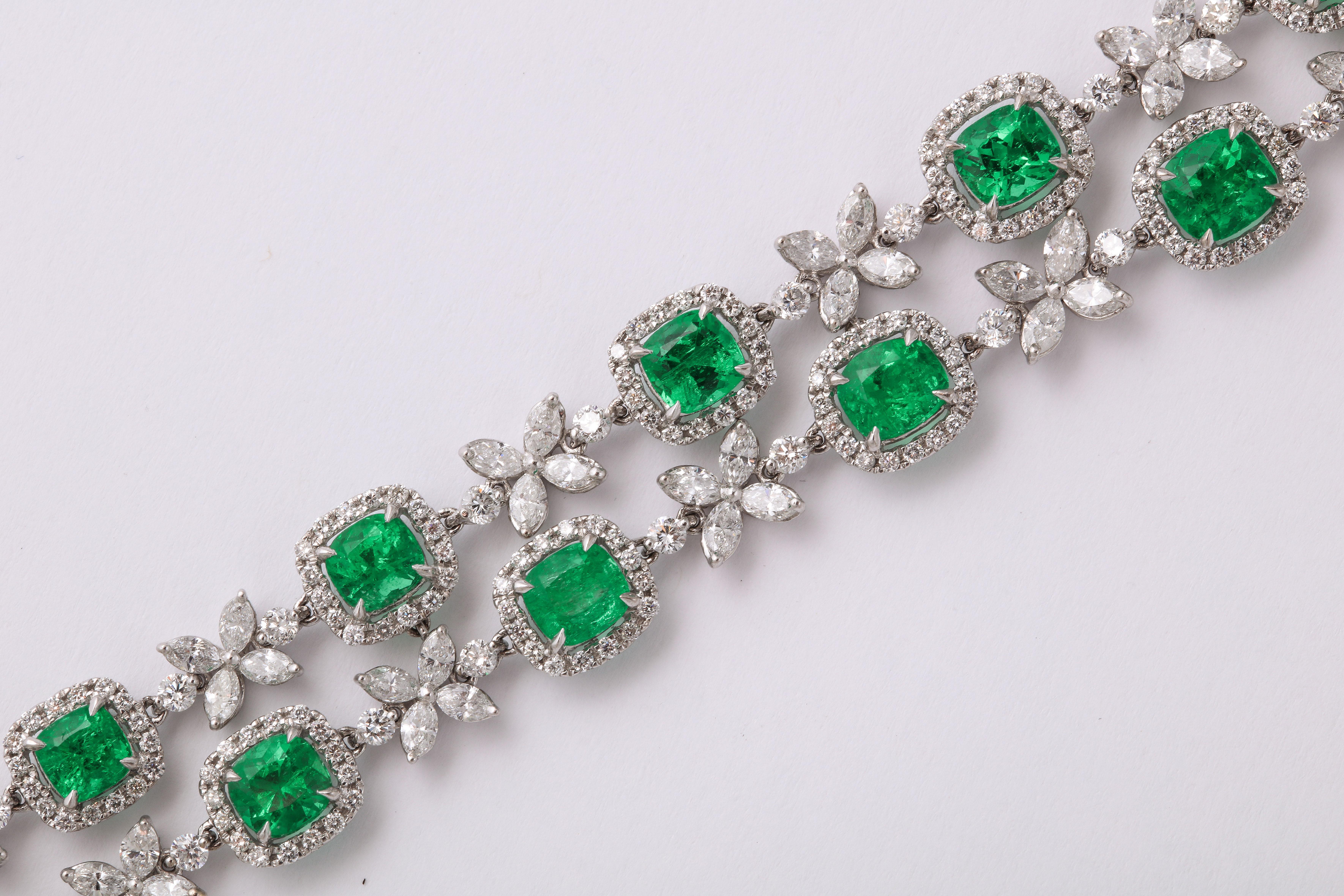 Two Row Emerald and Diamond Bracelet In New Condition In New York, NY