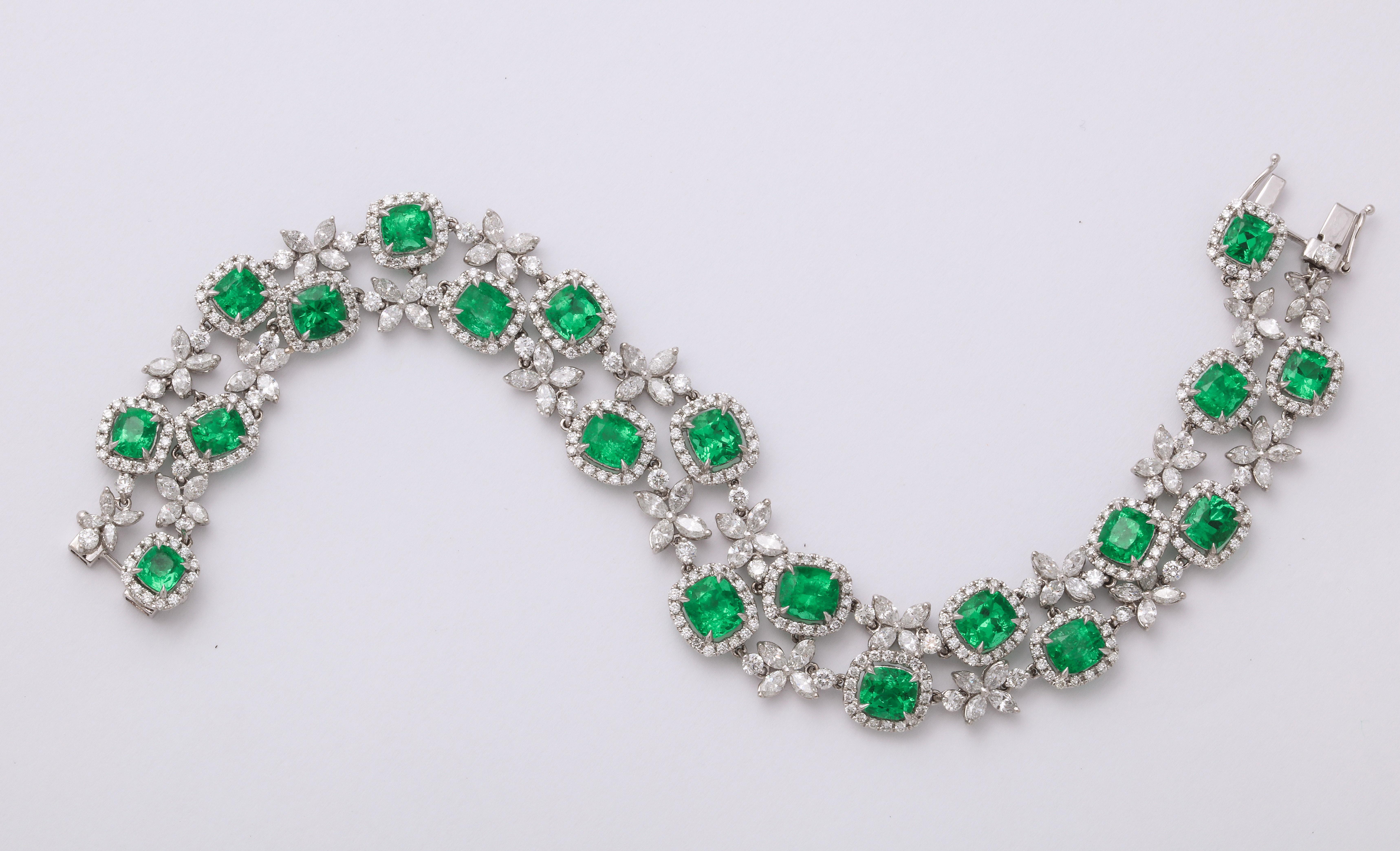 Women's or Men's Two Row Emerald and Diamond Bracelet