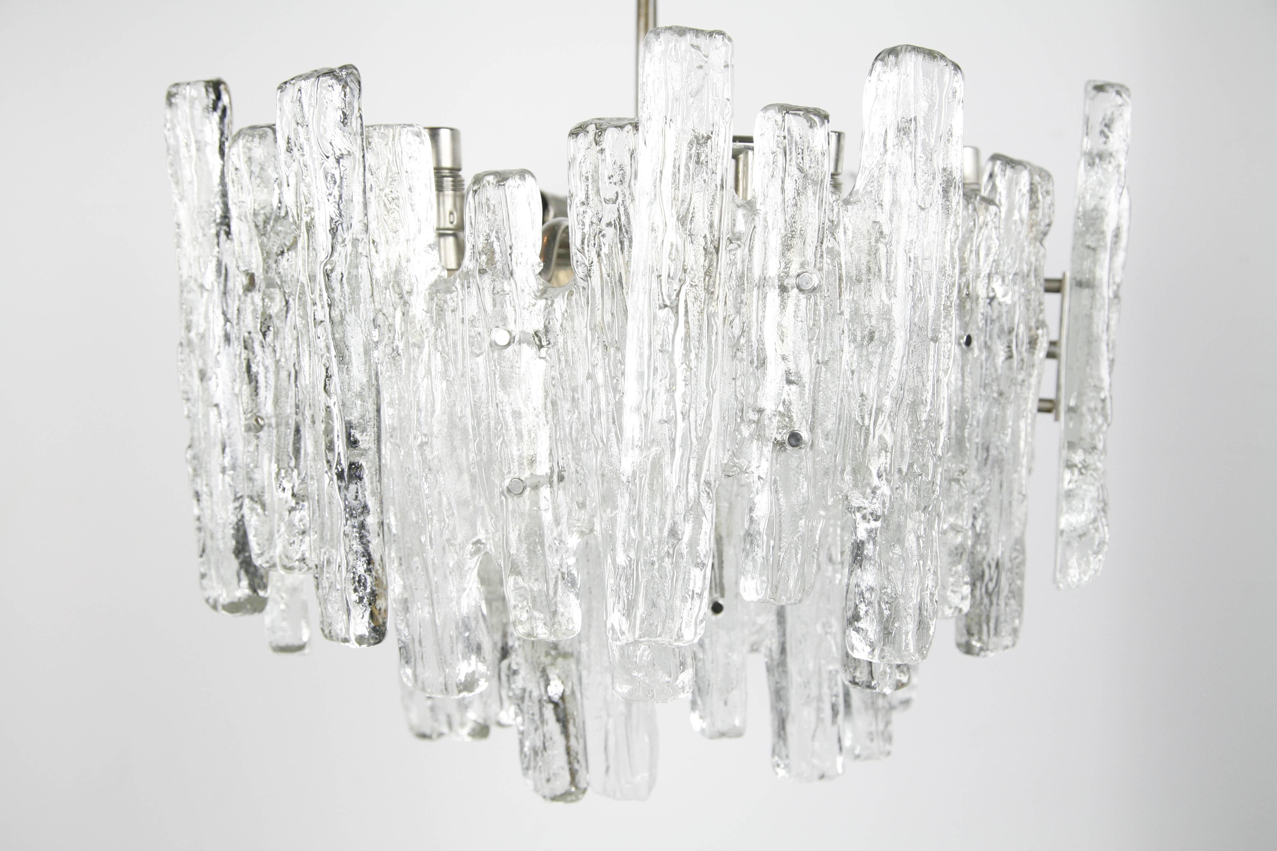 20th Century Two Row Kalmar Matte Ice Glass Chandelier, Austria, 1960s For Sale