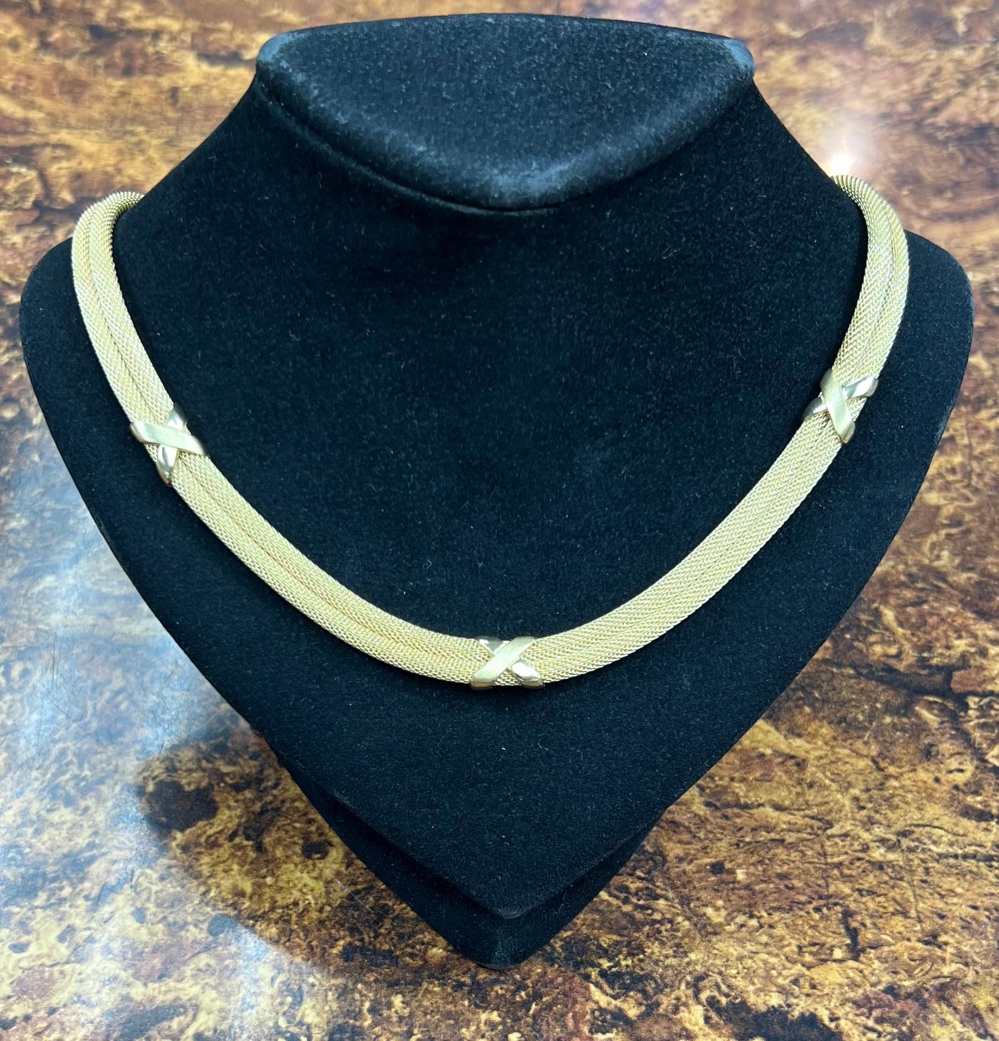 Two Row Mesh Halskette aus Gelbgold (Zeitgenössisch) im Angebot