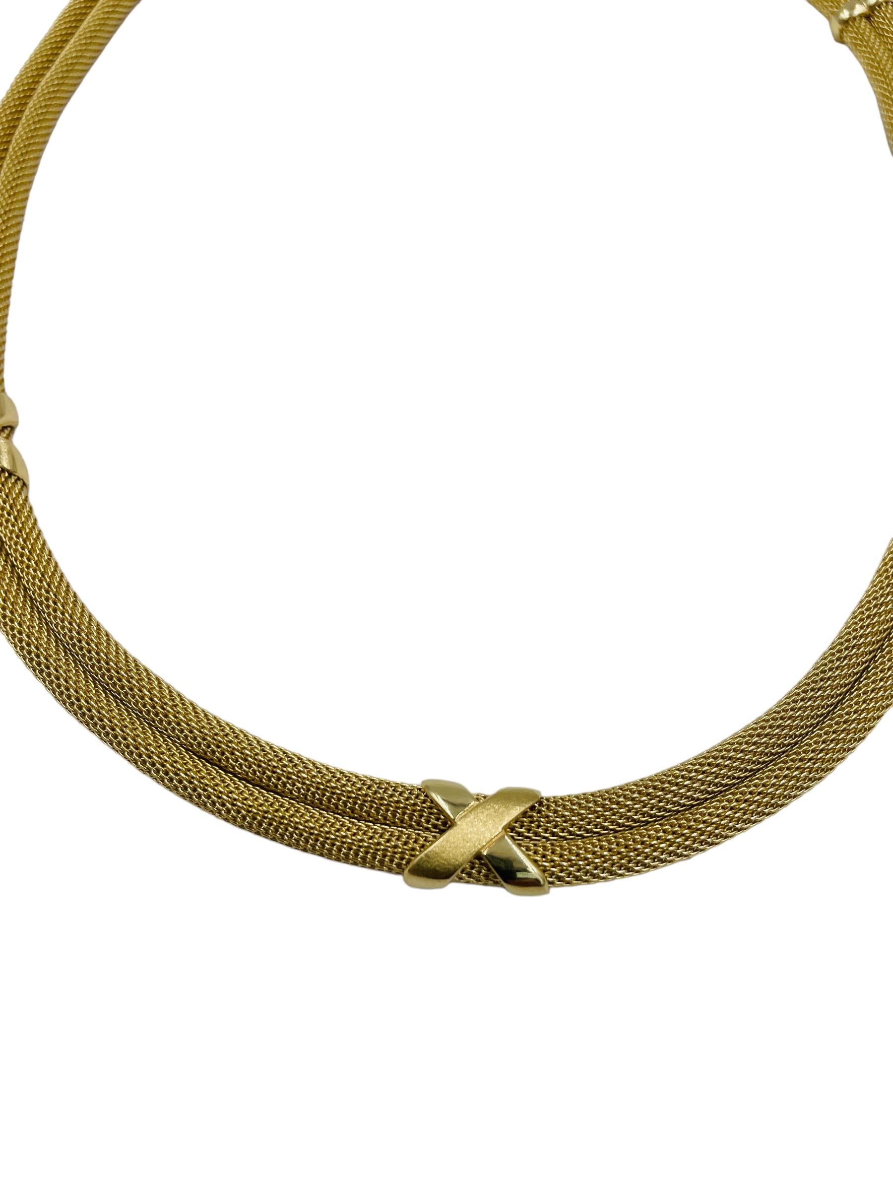 Two Row Mesh Yellow Gold Necklace For Sale 1