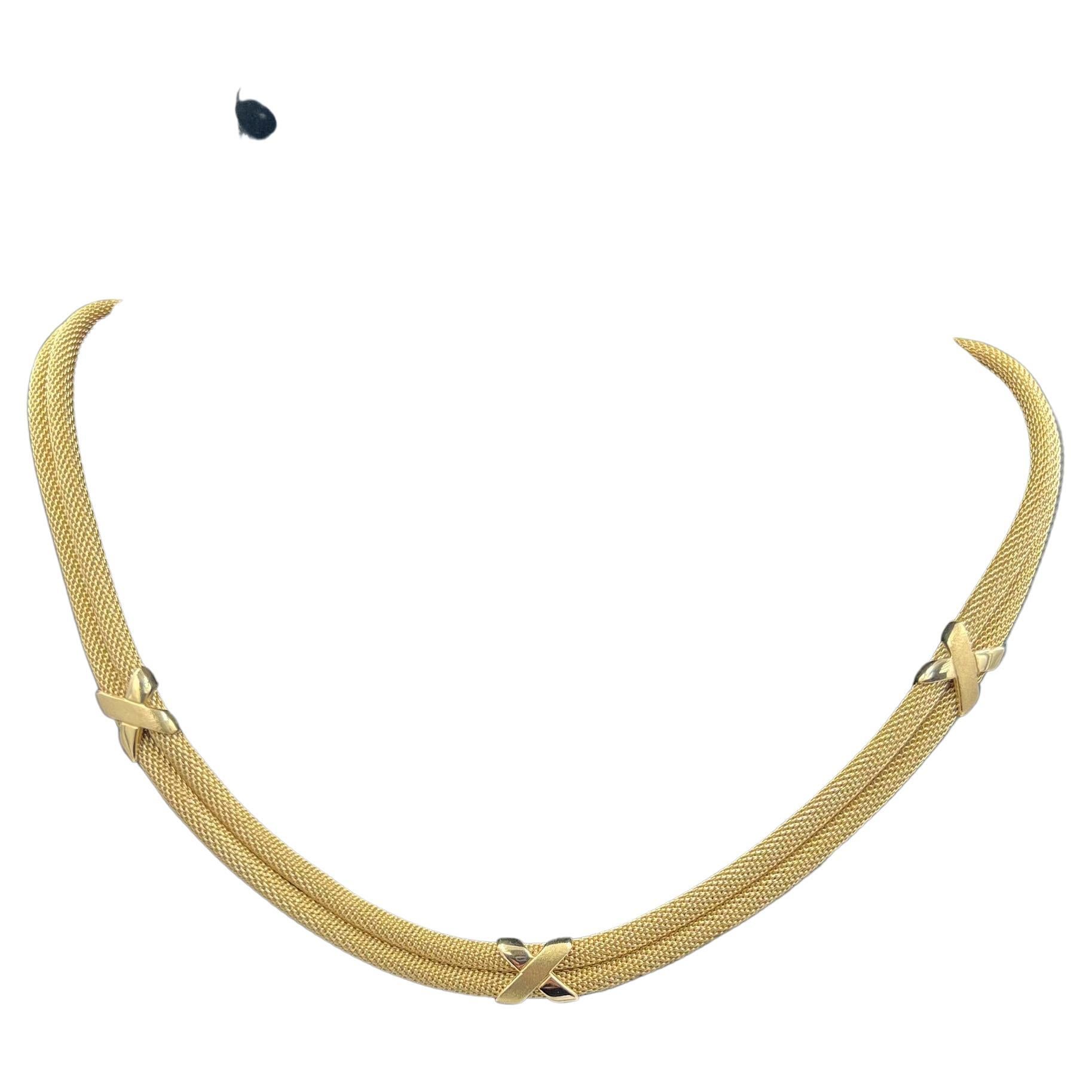 Two Row Mesh Yellow Gold Necklace For Sale