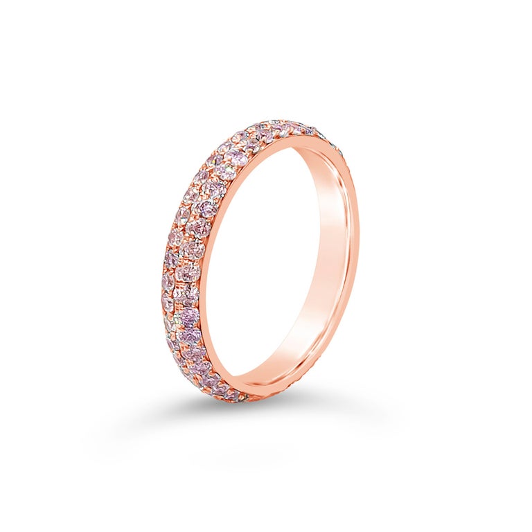Roman Malakov, Two-Row Micro-Pave Pink Diamond Wedding Band in Rose Gold  For Sale at 1stDibs