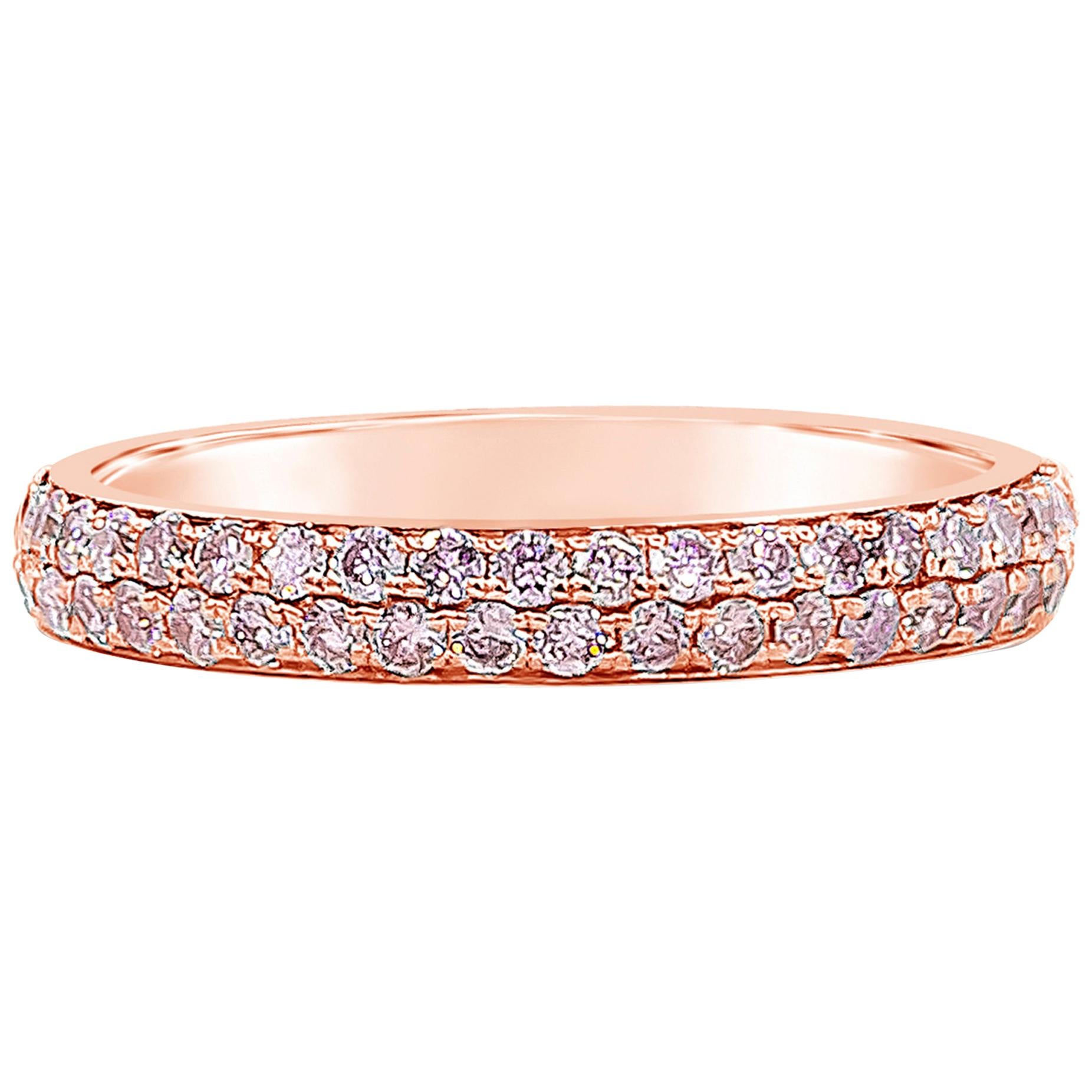 Roman Malakov, Two-Row Micro-Pave Pink Diamond Wedding Band in Rose Gold For Sale