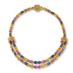 Two Row Multicolor Sapphire Necklace