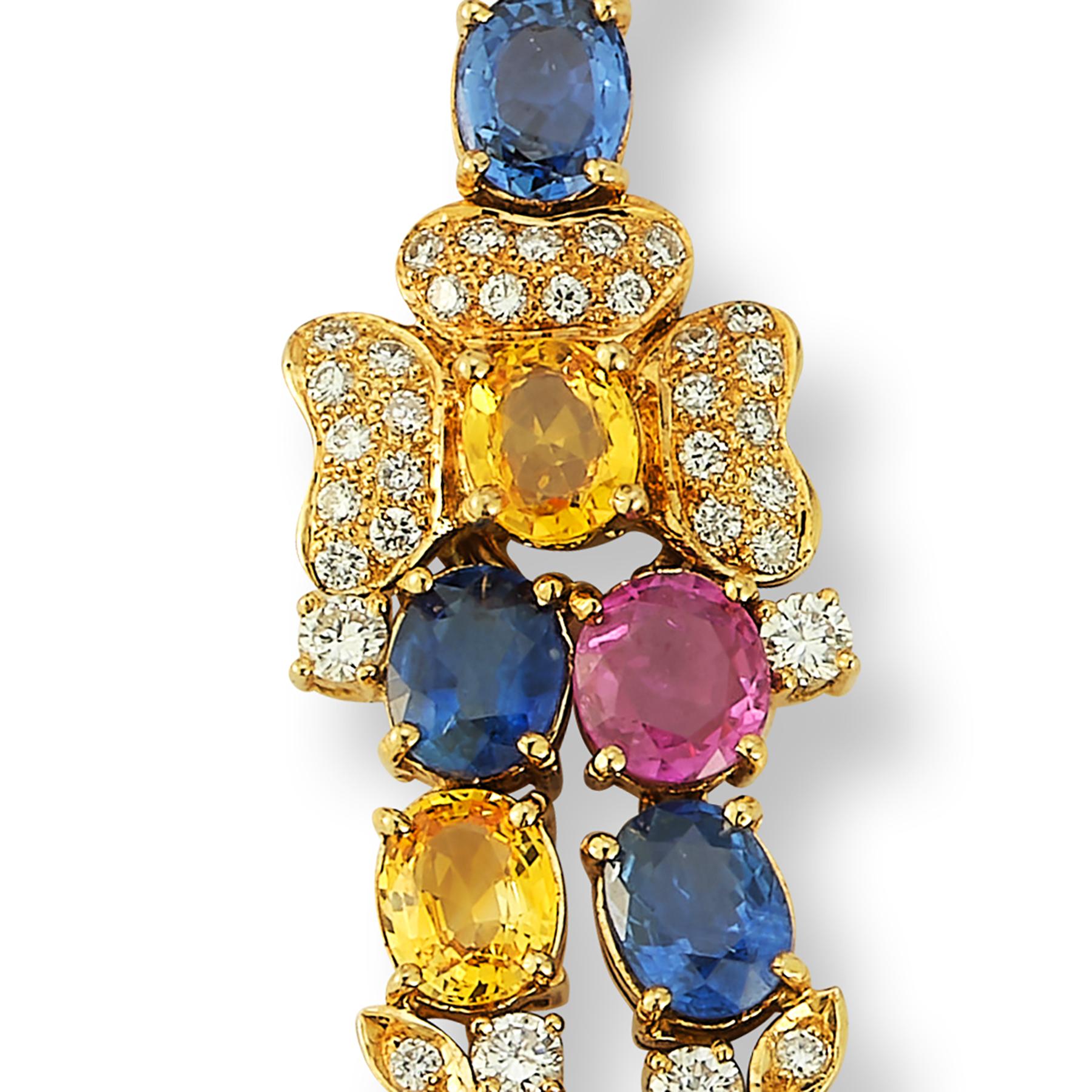 Mehrfarbige Saphir-Halskette mit mehreren Reihen Damen im Angebot