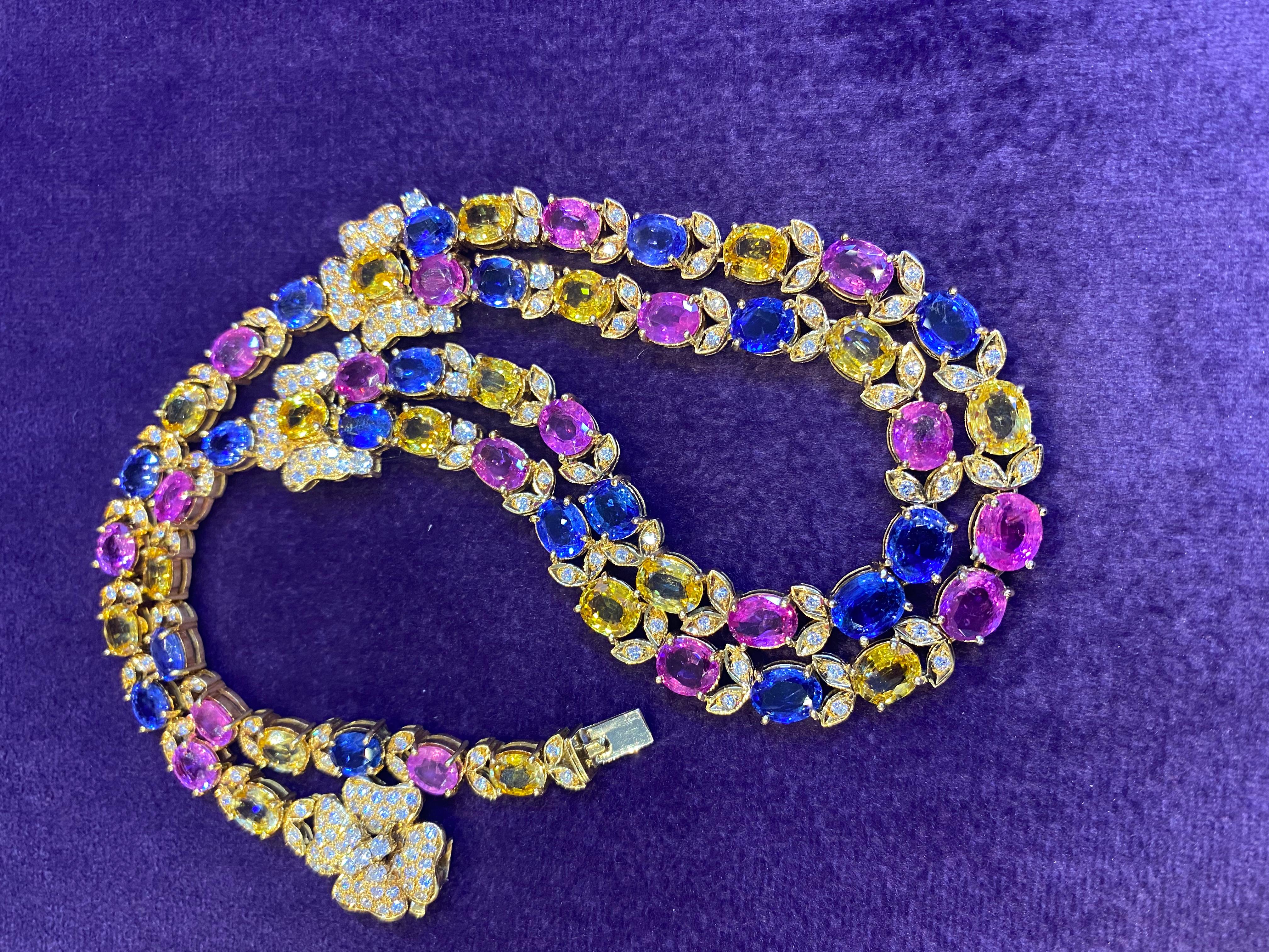 Two Row Multicolor Sapphire Necklace For Sale 1