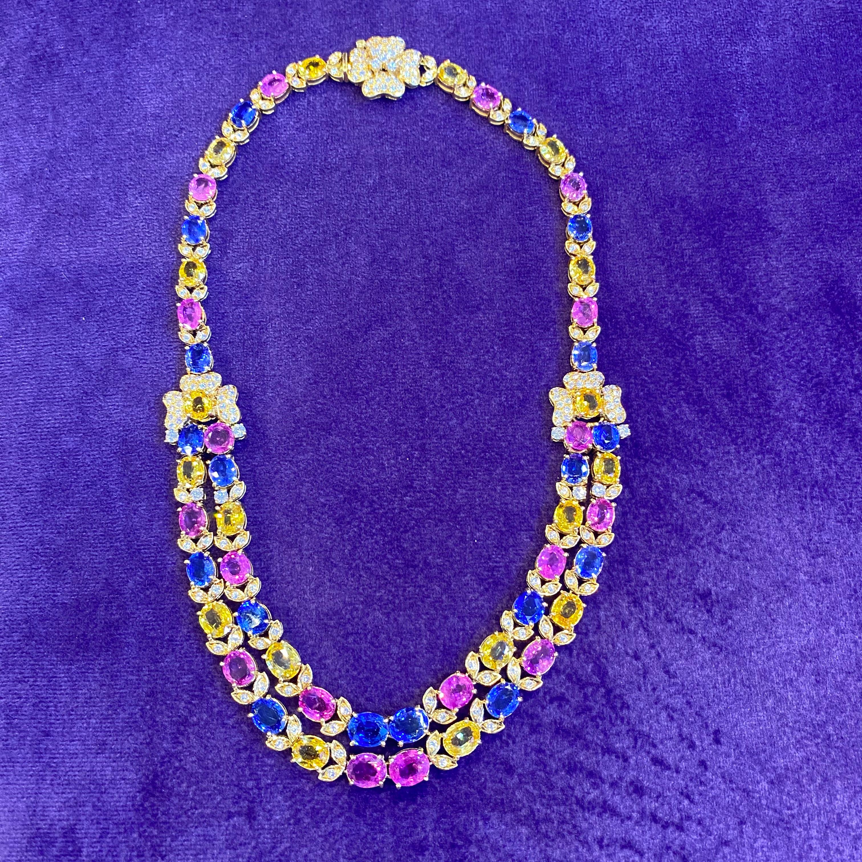 Two Row Multicolor Sapphire Necklace For Sale 2