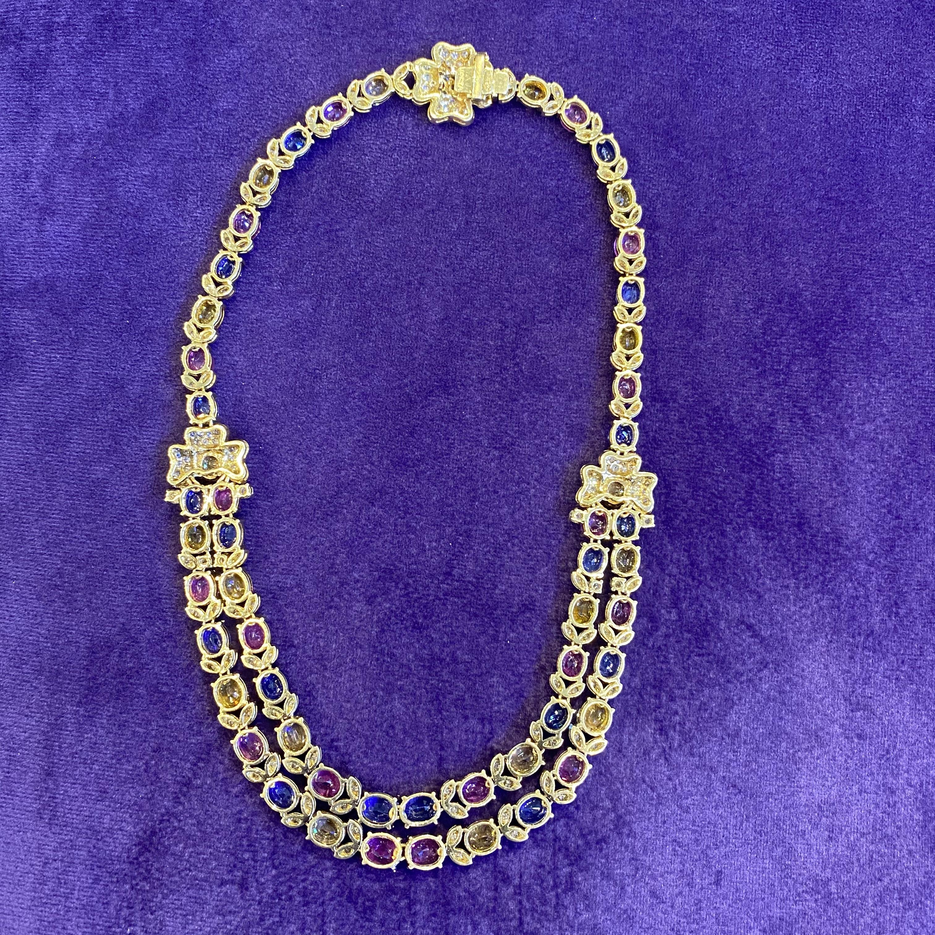 Two Row Multicolor Sapphire Necklace For Sale 3
