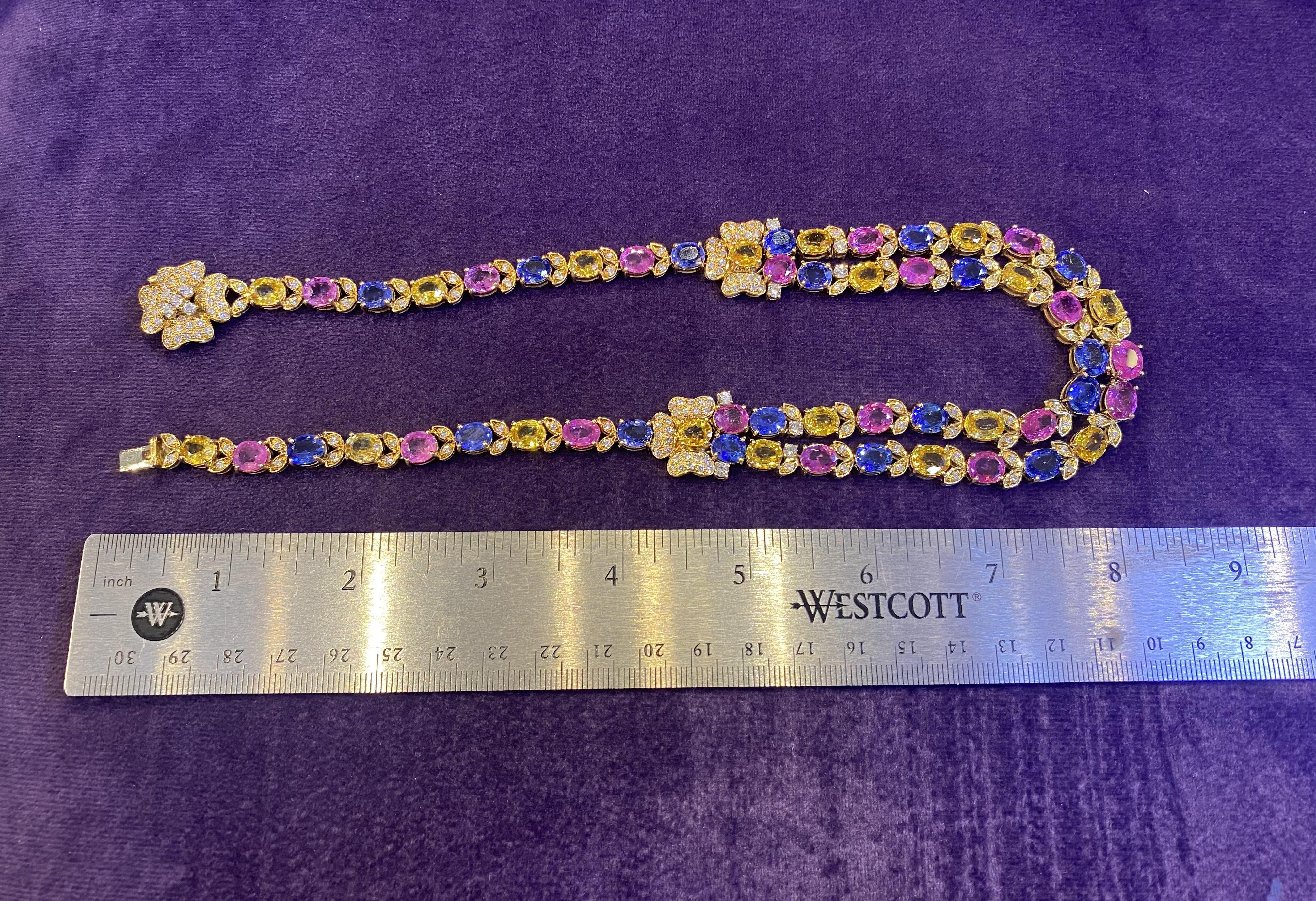 Mehrfarbige Saphir-Halskette mit mehreren Reihen im Angebot 4