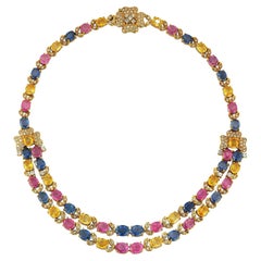 Mehrfarbige Saphir-Halskette mit mehreren Reihen