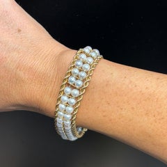 Two Row Pearl and Braided Gold Bracelet
