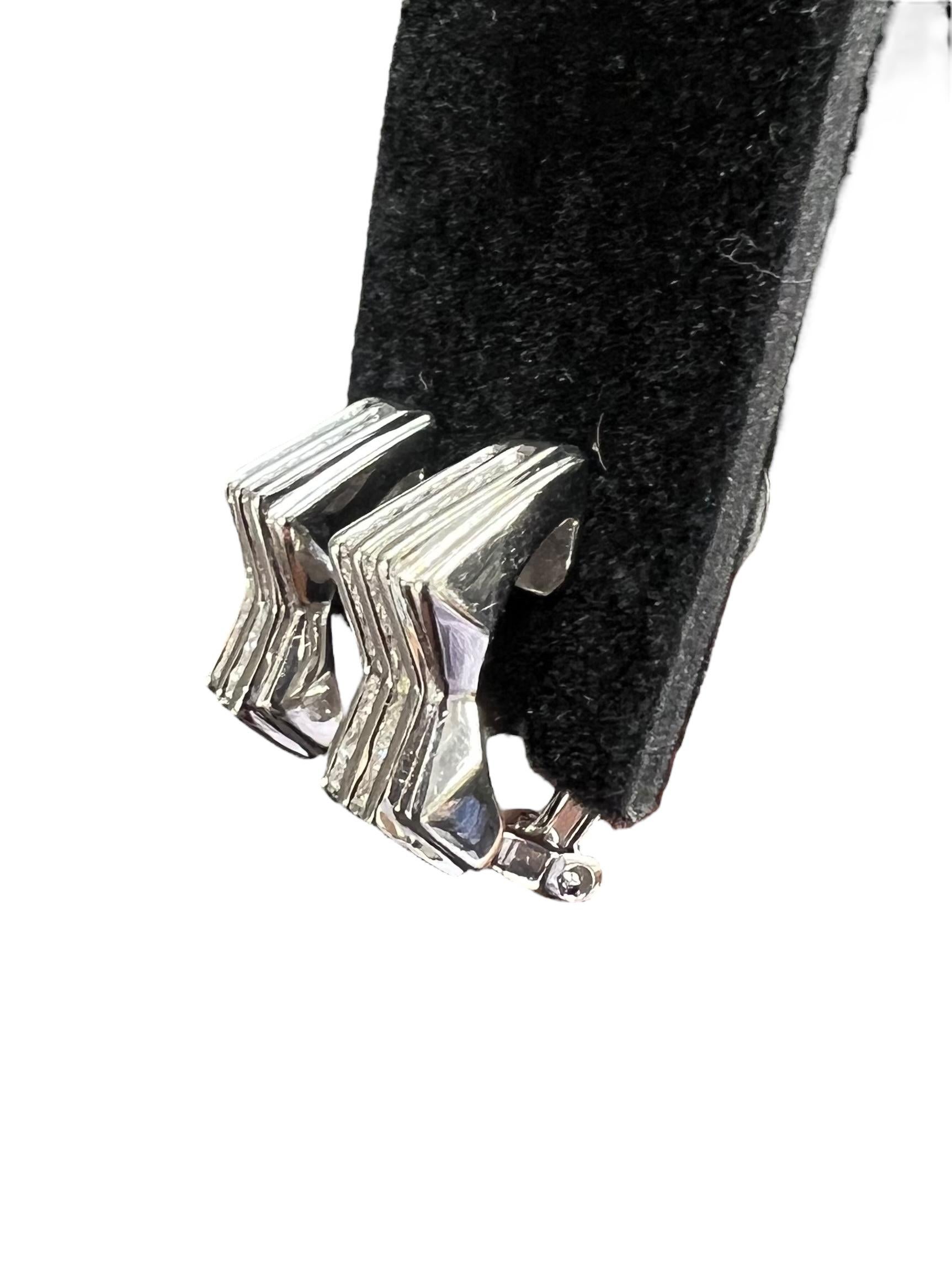 Women's or Men's Two Row Princess Cut Diamond White Gold Earrings For Sale