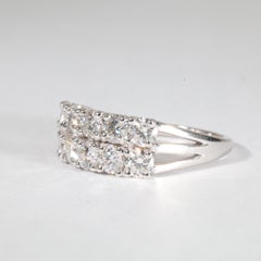 Two Row Round Diamond Art Deco Engagement Ring in 18K White Gold - Wedding Band