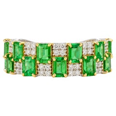 Two Row Tsavorite Natural Diamond Gesmtone Ring in 14k Solid Gold (Certified)