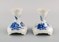 Two Royal Copenhagen Blue Flower Curved Candlesticks, Model Number 10/1711